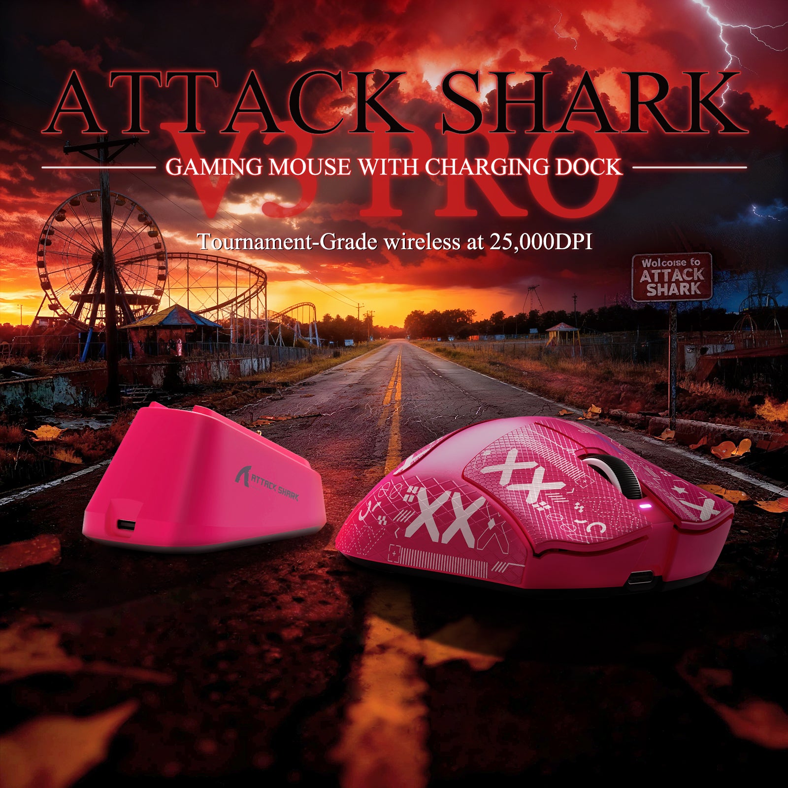 Mouse Gamer Tri-modo Ultra-Leve ATTACK SHARK V3PRO com Dock de Carregamento
