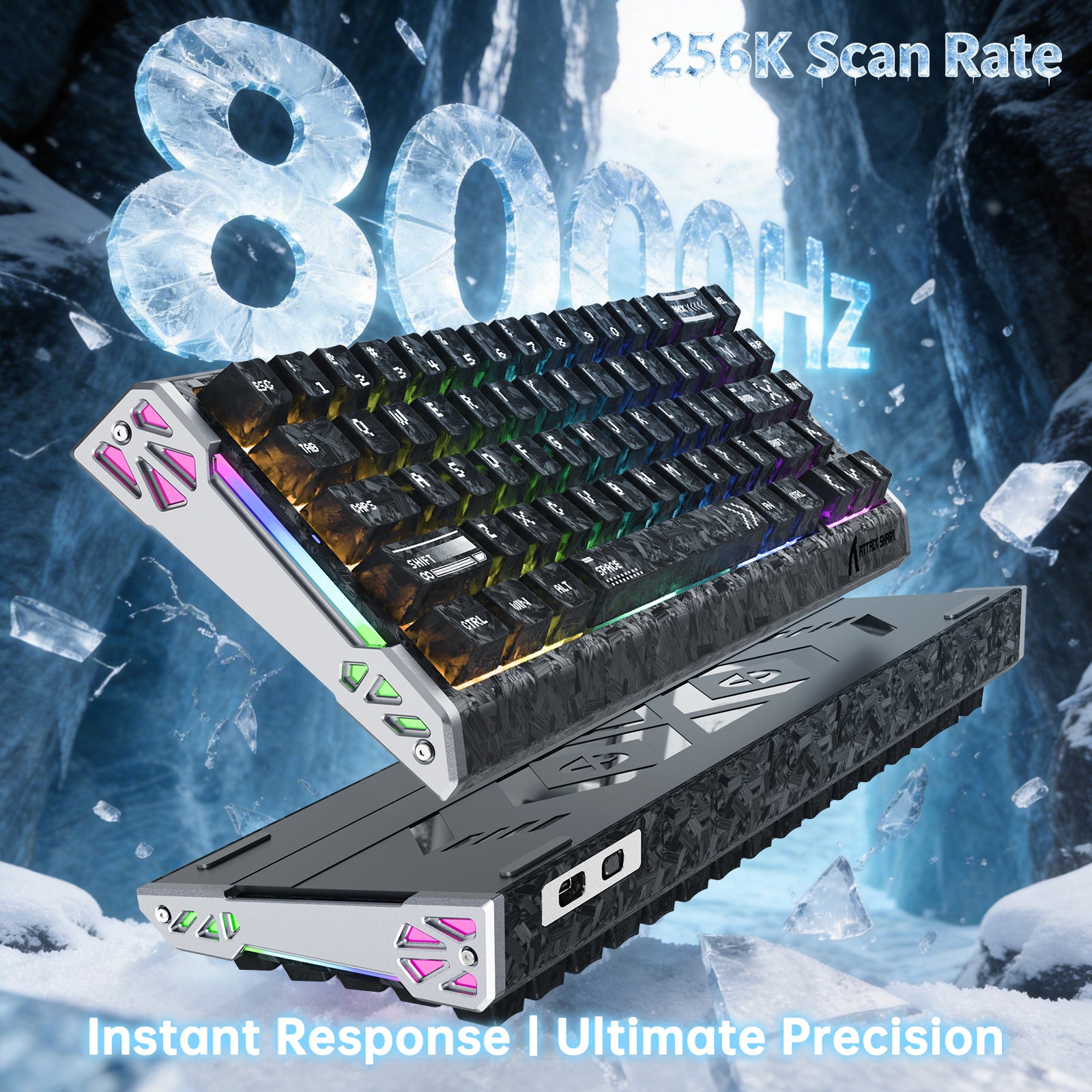 Teclado com Fio ATTACK SHARK R68 HE Rapid Trigger com Switch Magnético em Fibra de Carbono e Cabo RGB Enrolado C01 Ultra