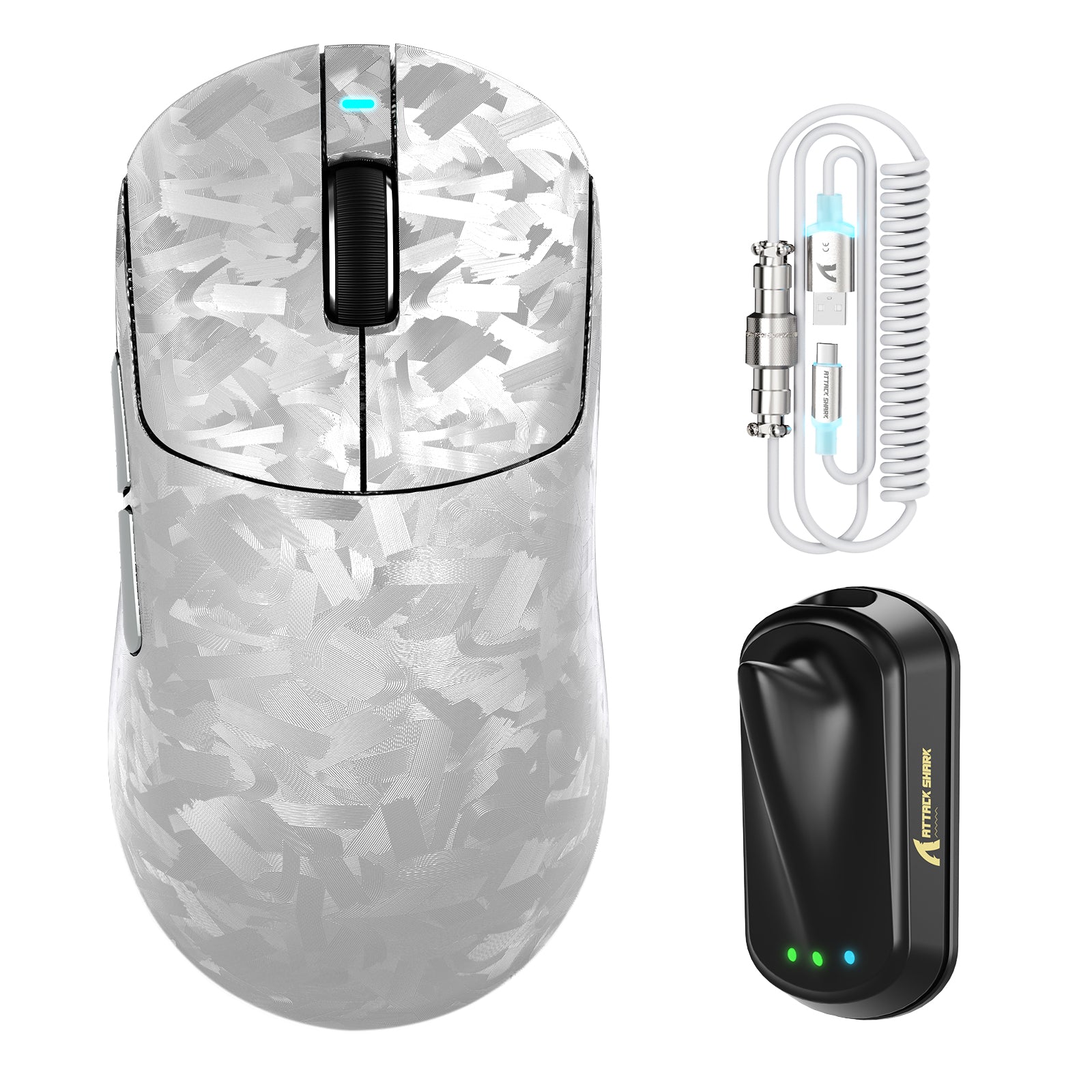 Mouse Gamer Sem Fio ATTACK SHARK RS3 ULTRA Fibra de Carbono PAW3955MAX com Cabo LED Ultra C06