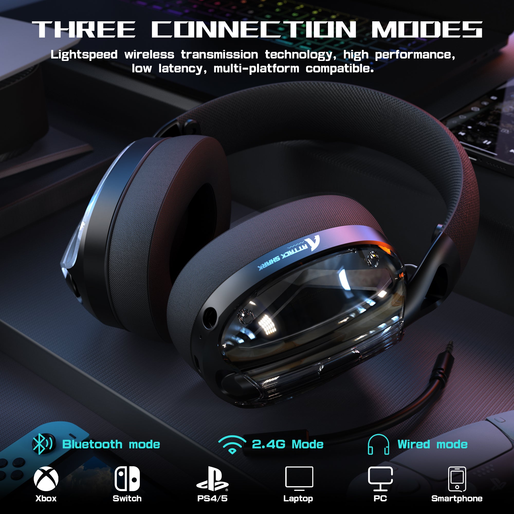 ATTACK SHARK L60 Headset Gamer Ultra-Leve Tri-Mode