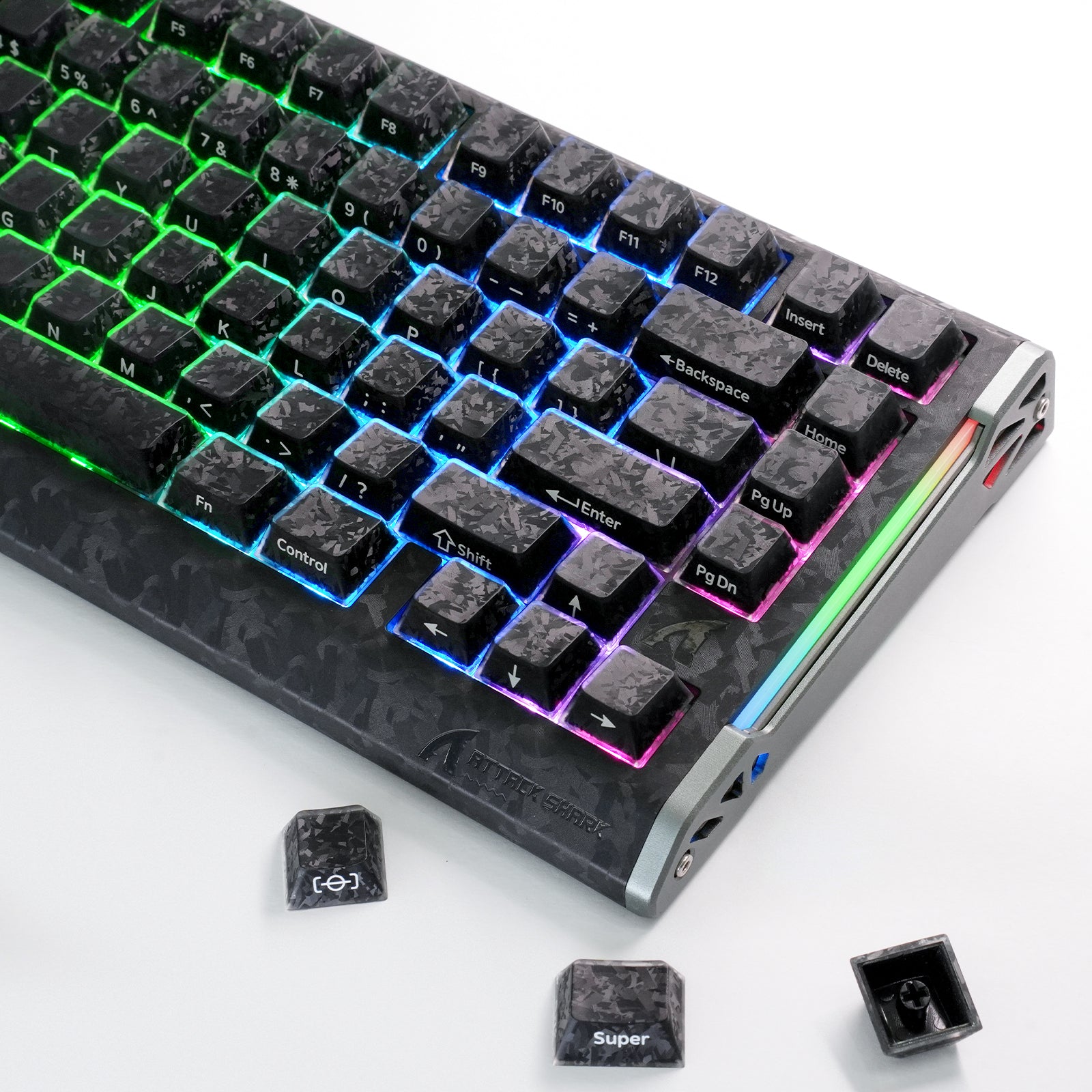 ATTACK SHARK SK04 119 teclas, keycaps de cristal de fibra de carbono forjado, ANSI/ISO