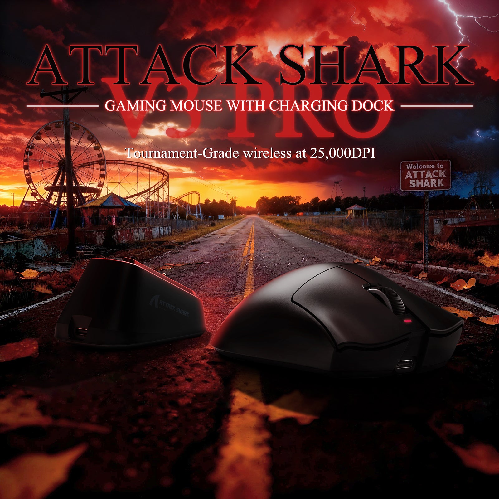 Mouse Gamer Tri-modo Ultra-Leve ATTACK SHARK V3PRO com Dock de Carregamento