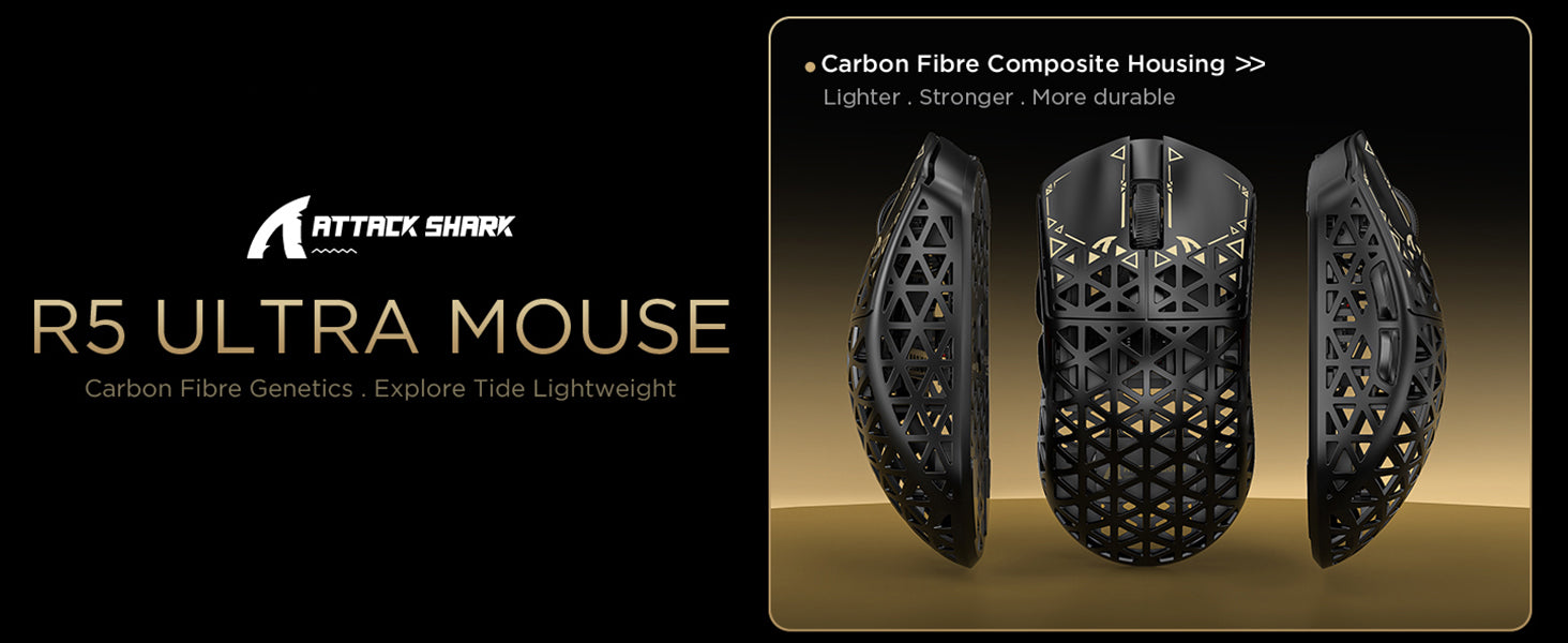 Mouse Gamer Sem Fio ATTACK SHARK R5 ULTRA Fibra de Carbono 8K PAW3950MAX