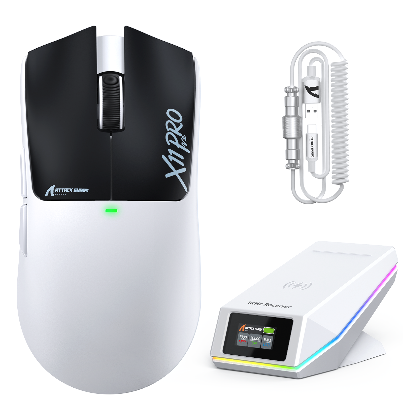 Mouse Gamer Sem Fio ATTACK SHARK X11 PRO V2 com Tela TFT e Base de Carregamento com Cabo Enrolado C06