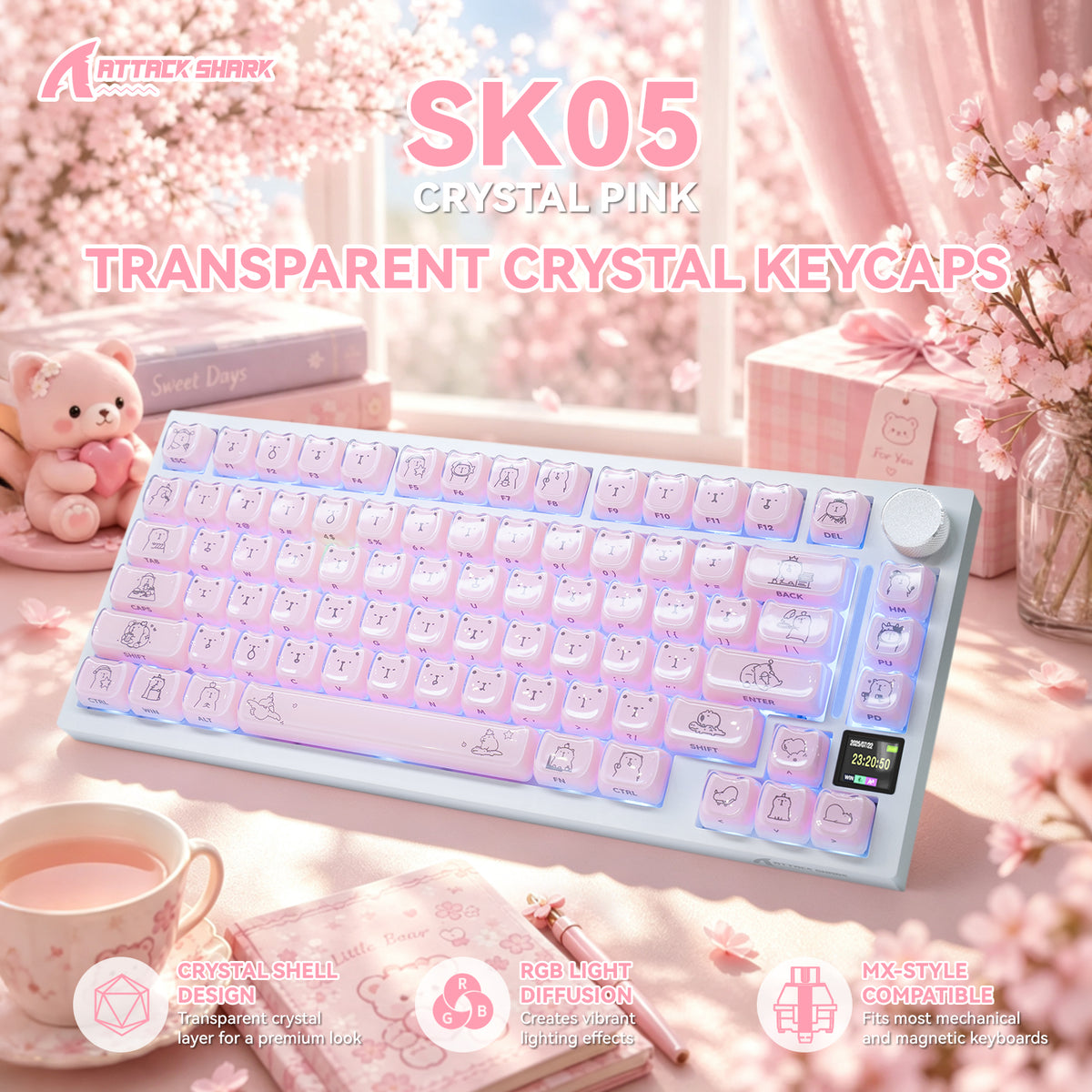 ATTACK SHARK SK05 118/119 teclas, keycaps de PBT, MOA, ANSI