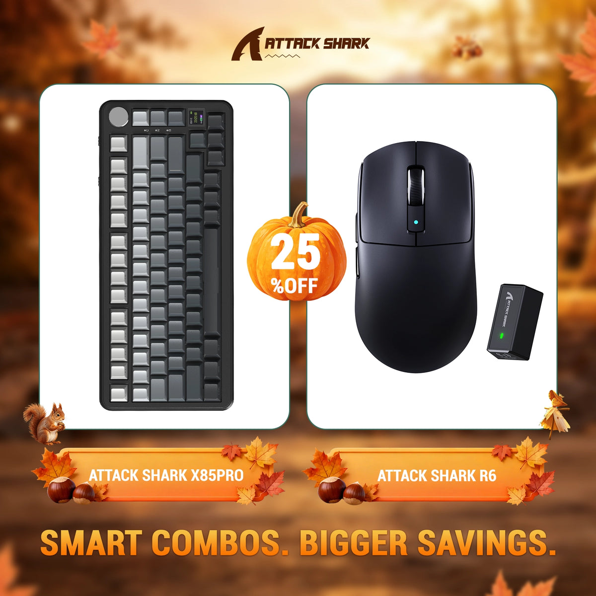 ATTACK SHARK X85 PRO Teclado Mecânico com Gasket e Três Modos + Combo com Mouse Gamer Sem Fio R6