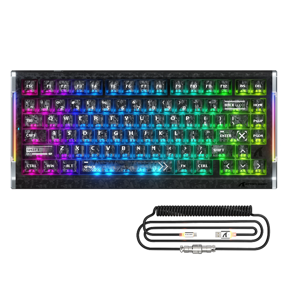 ATTACK SHARK R86 HE Teclado gamer com interruptor magnético de acionamento rápido, fibra de carbono e fio, com cabo espiralado RGB C01 ULTRA