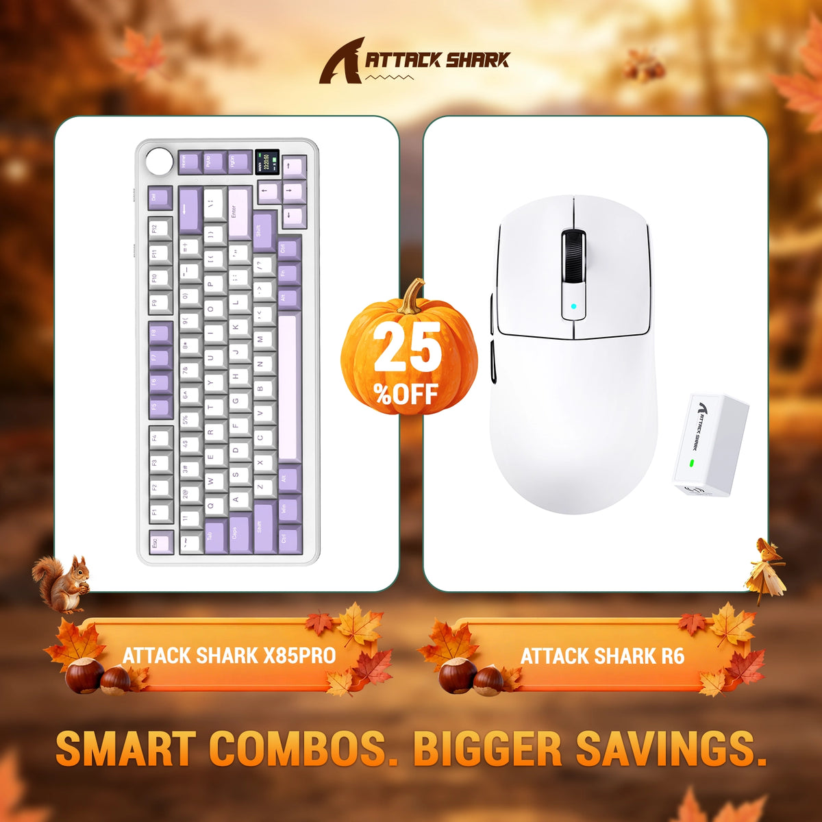 ATTACK SHARK X85 PRO Teclado Mecânico com Gasket e Três Modos + Combo com Mouse Gamer Sem Fio R6