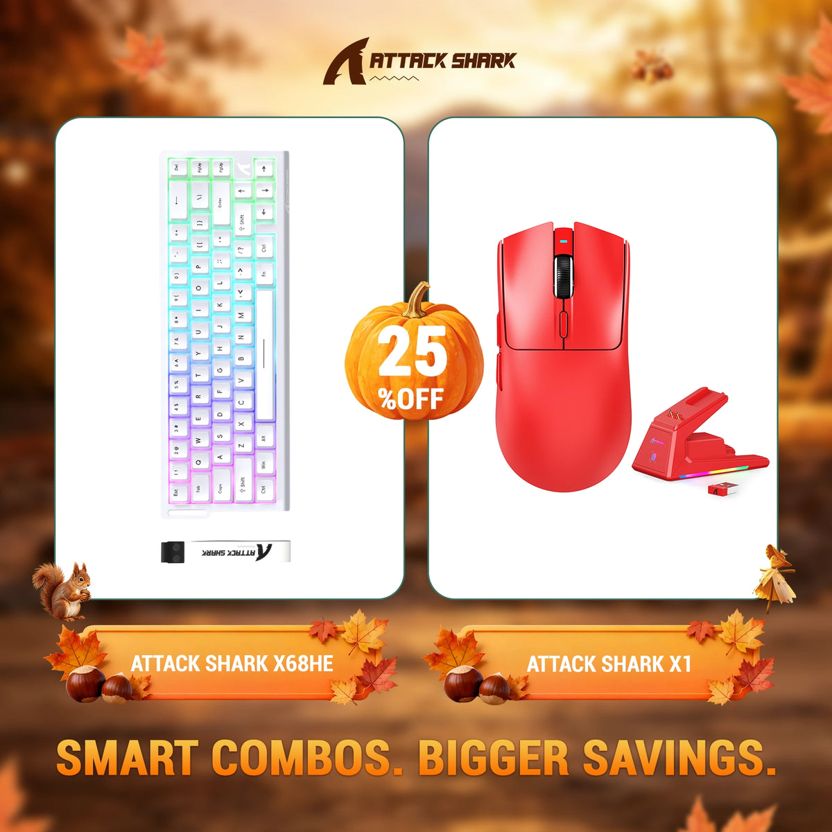 Kit ATTACK SHARK X68HE Teclado Rapid Trigger + Mouse Gamer Sem Fio X1