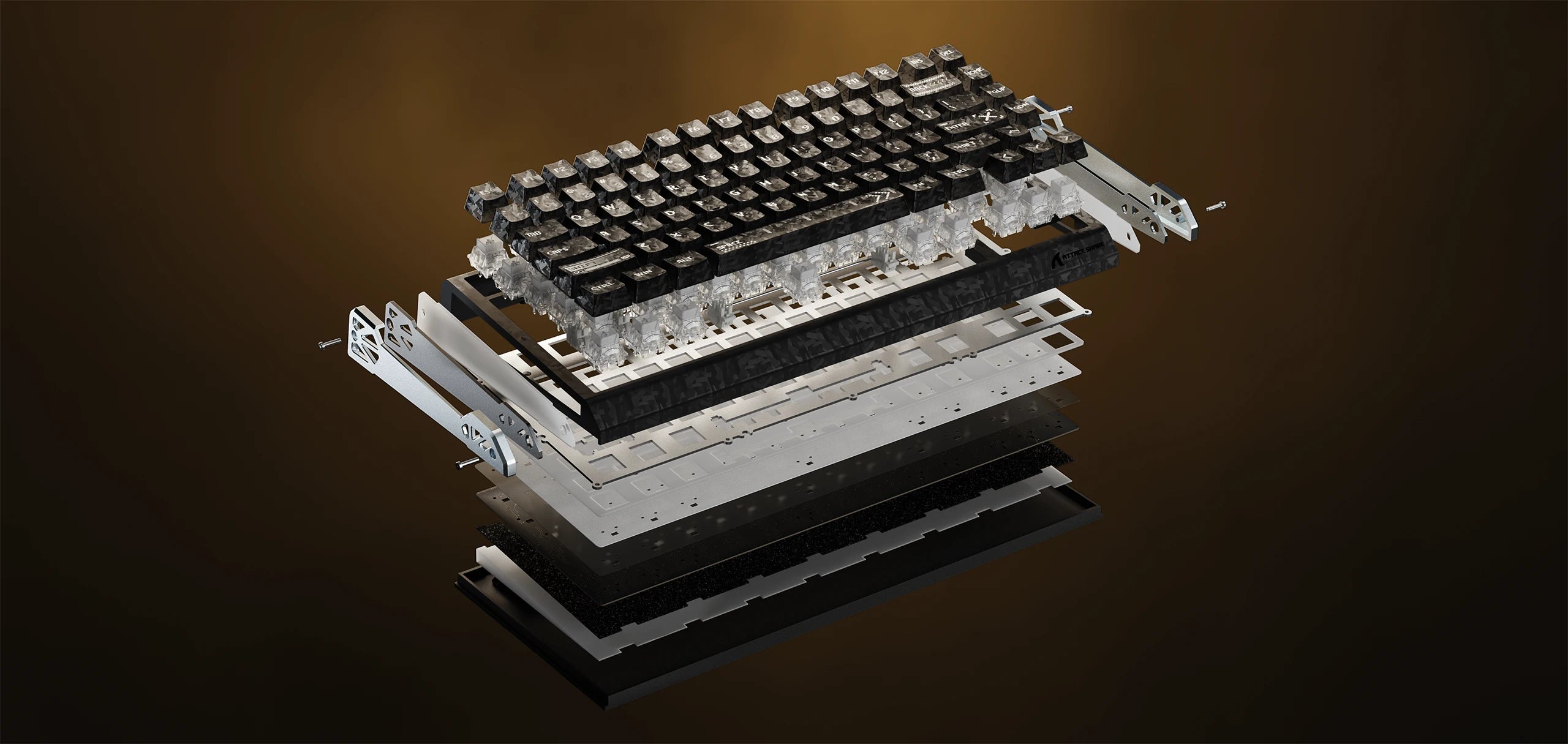 Estrutura interna do teclado e camadas de componentes