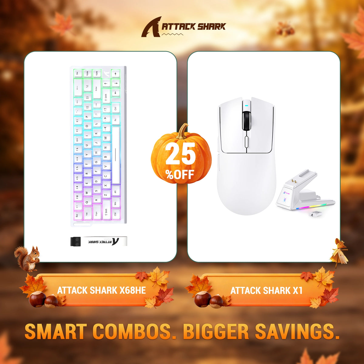 Kit ATTACK SHARK X68HE Teclado Rapid Trigger + Mouse Gamer Sem Fio X1