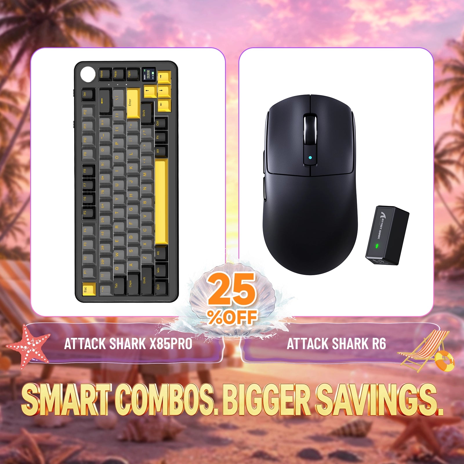 Kit ATTACK SHARK X85PRO Teclado Mecânico Tri-modo Gasket + Mouse Gamer Sem Fio R6