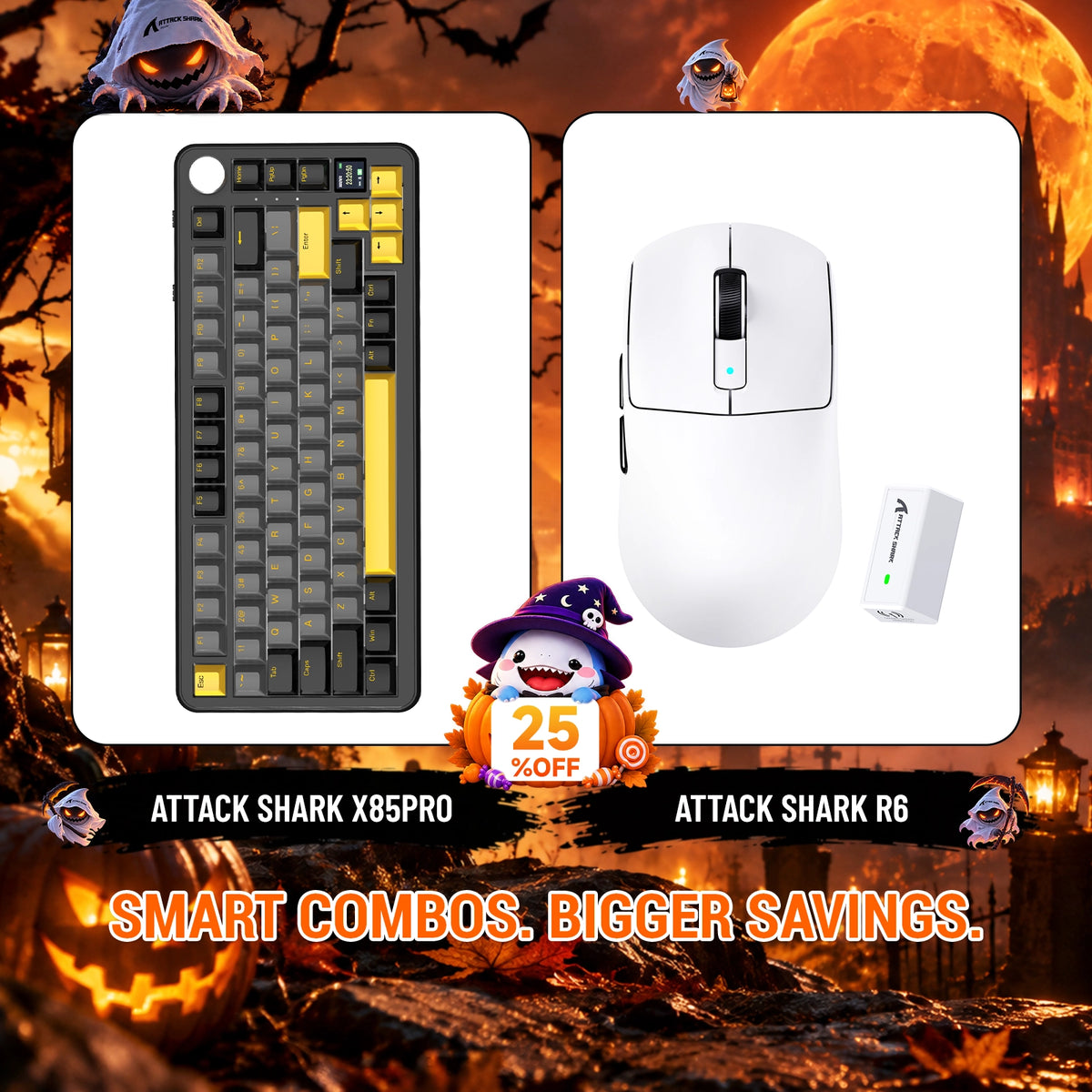 ATTACK SHARK X85 PRO Teclado Mecânico com Gasket e Três Modos + Combo com Mouse Gamer Sem Fio R6