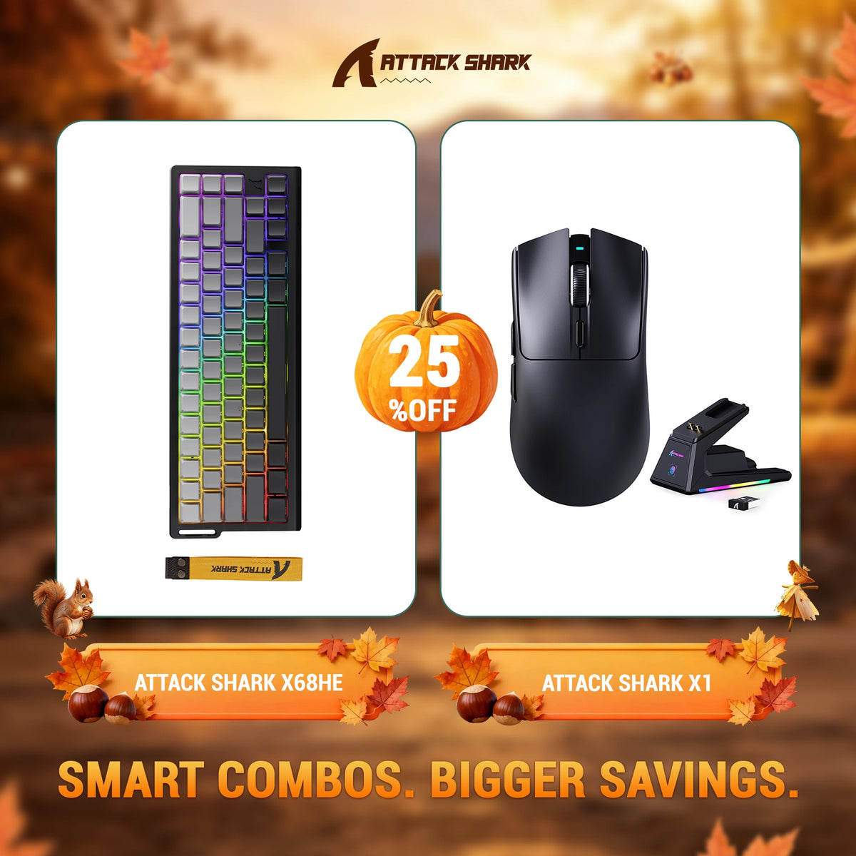 Kit ATTACK SHARK X68HE Teclado Rapid Trigger + Mouse Gamer Sem Fio X1