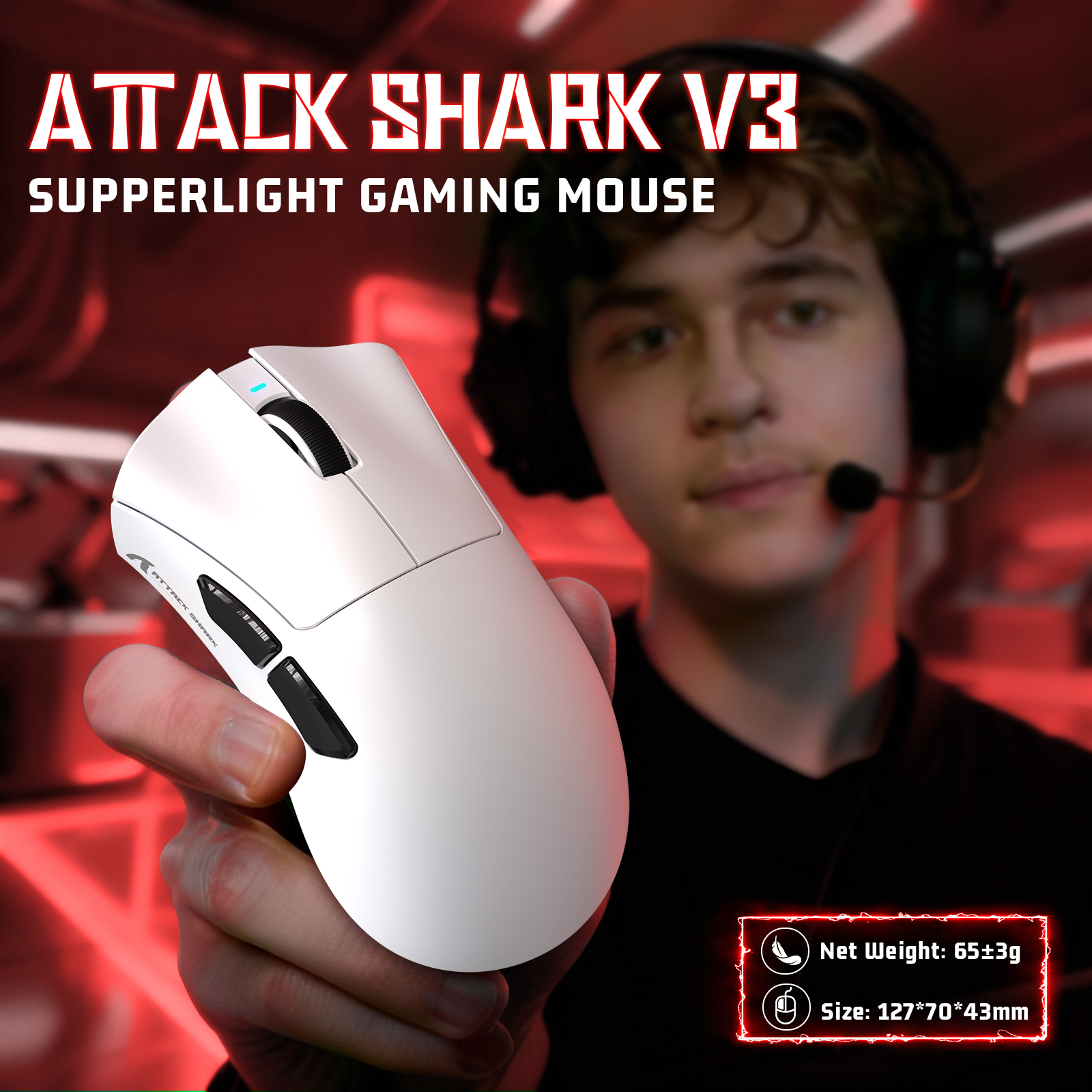 Mouse Gamer Tri-modo Ultra-Leve ATTACK SHARK V3