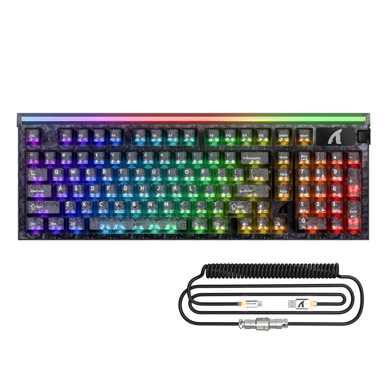 Teclado com fio ATTACK SHARK R98 HE Carbon Fiber, gatilho rápido, interruptor magnético, com cabo enrolado C01 Ultra RGB