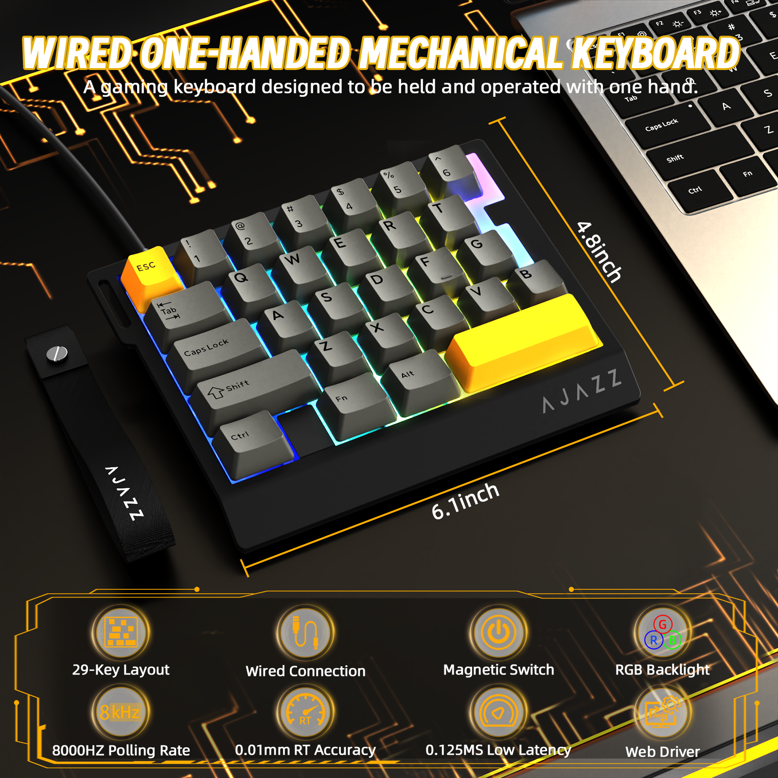 Teclado Gamer com Fio para Uma Mão ATTACK SHARK X AJAZZ AK029