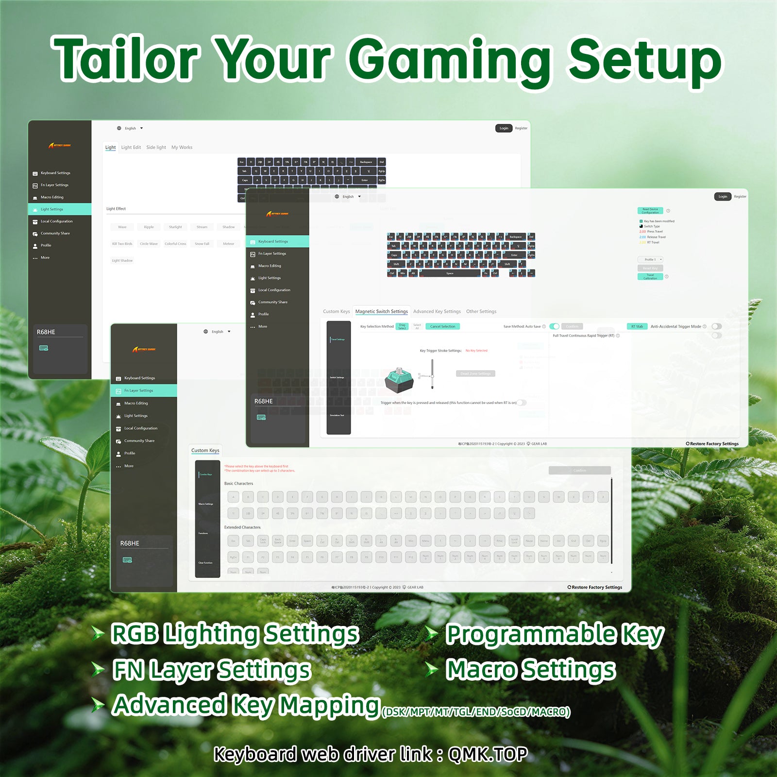 Teclado com Fio ATTACK SHARK R68 HE Rapid Trigger com Switch Magnético em Fibra de Carbono e Cabo RGB Enrolado C01 Ultra