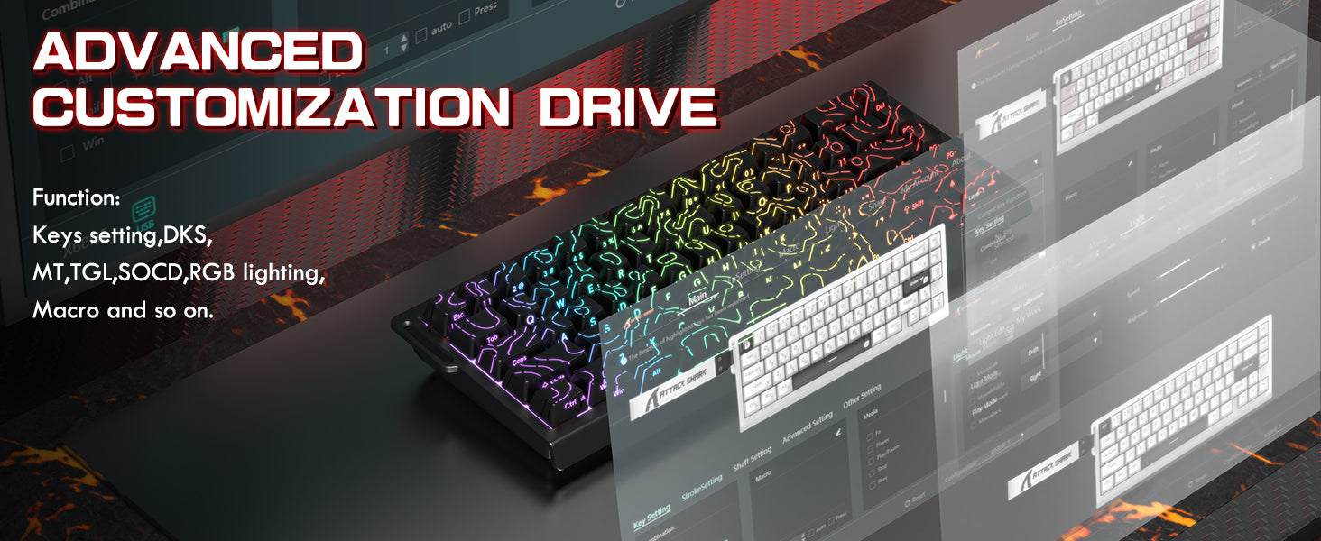 ATTACK SHARK X68PRO HE Teclado Rapid Trigger Sem Fio com Cabo Enrolado