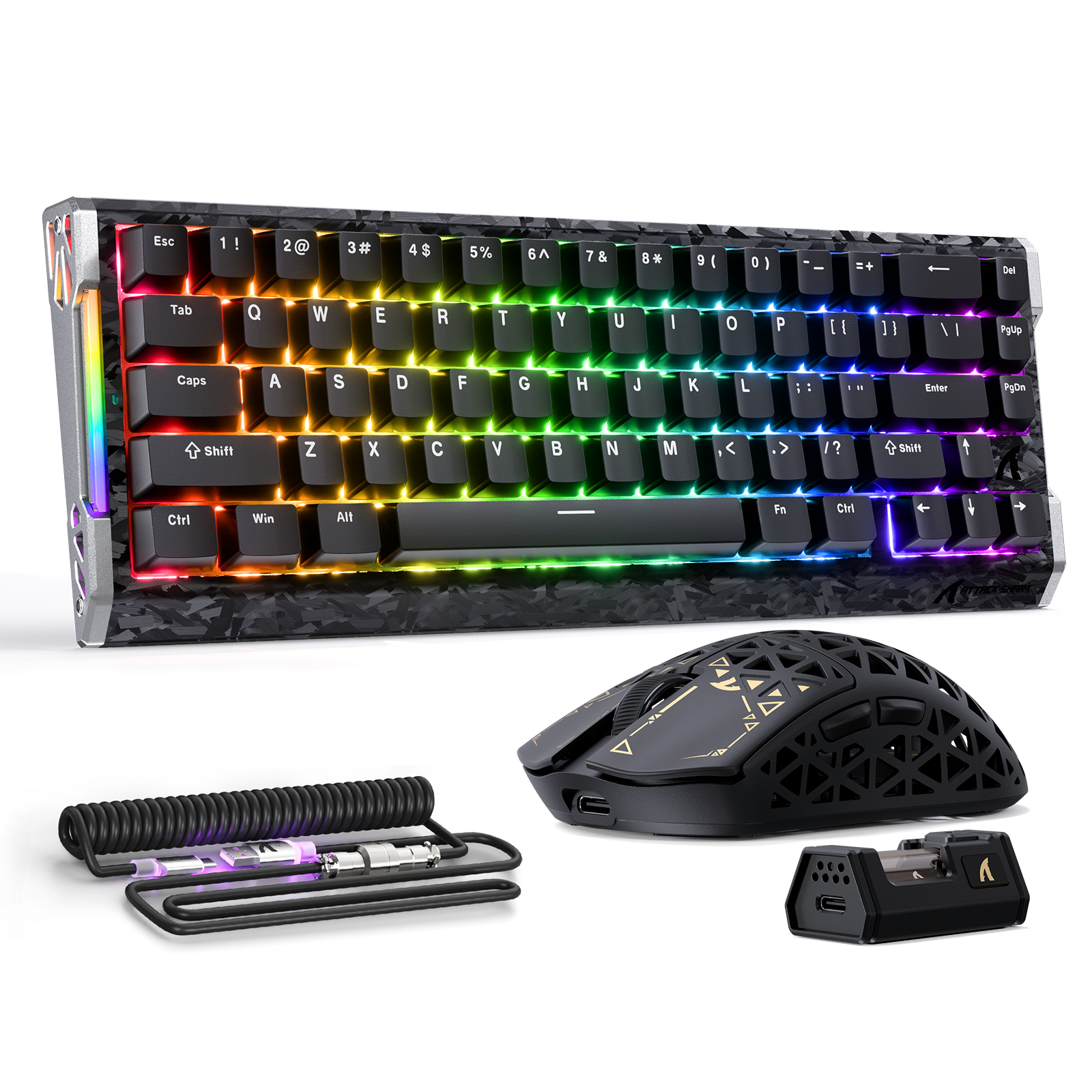 Kit Gamer ATTACK SHARK R68 HE e R5 ULTRA de Fibra de Carbono Com Cabo Espiralado C01 ULTRA