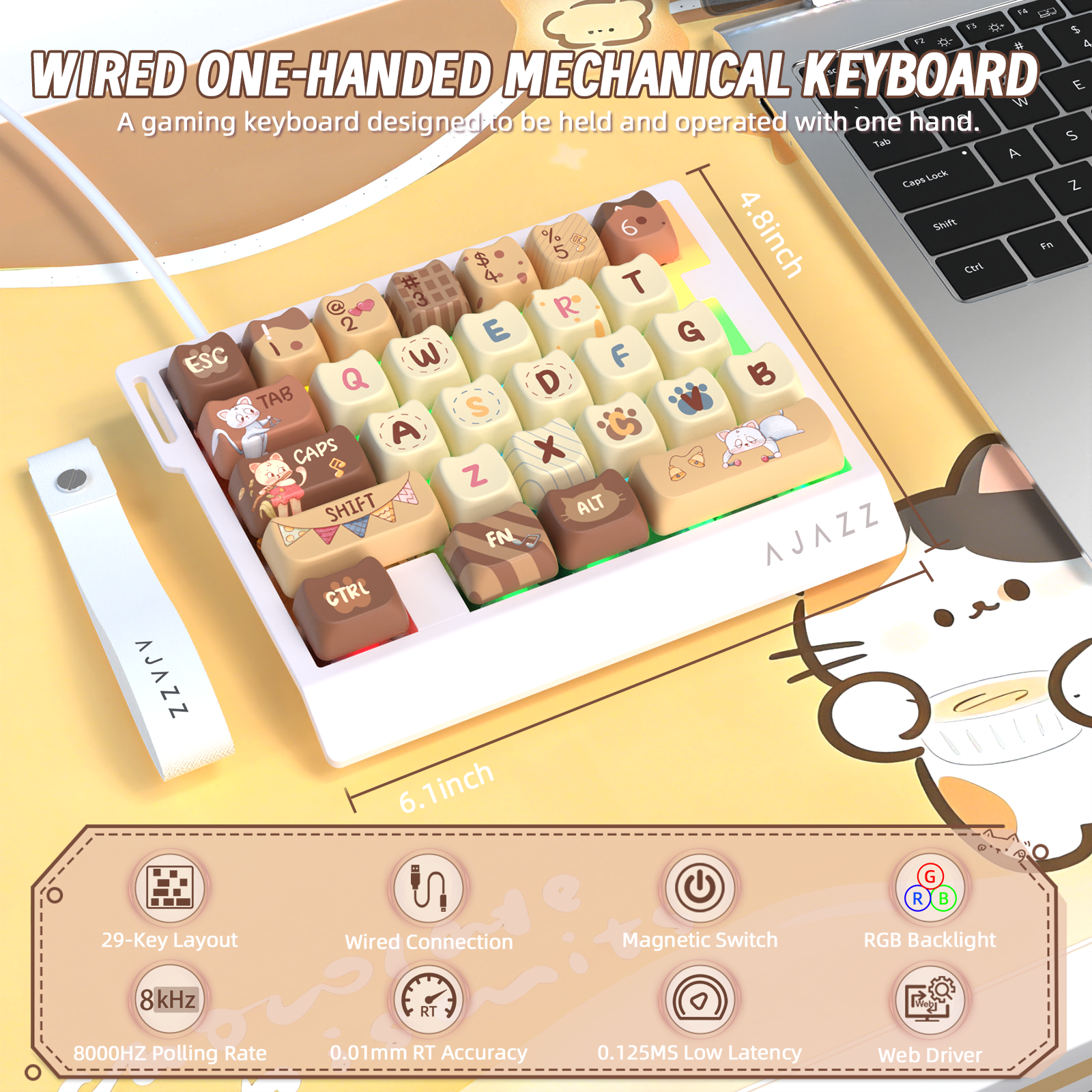 Teclado Gamer com Fio para Uma Mão ATTACK SHARK X AJAZZ AK029