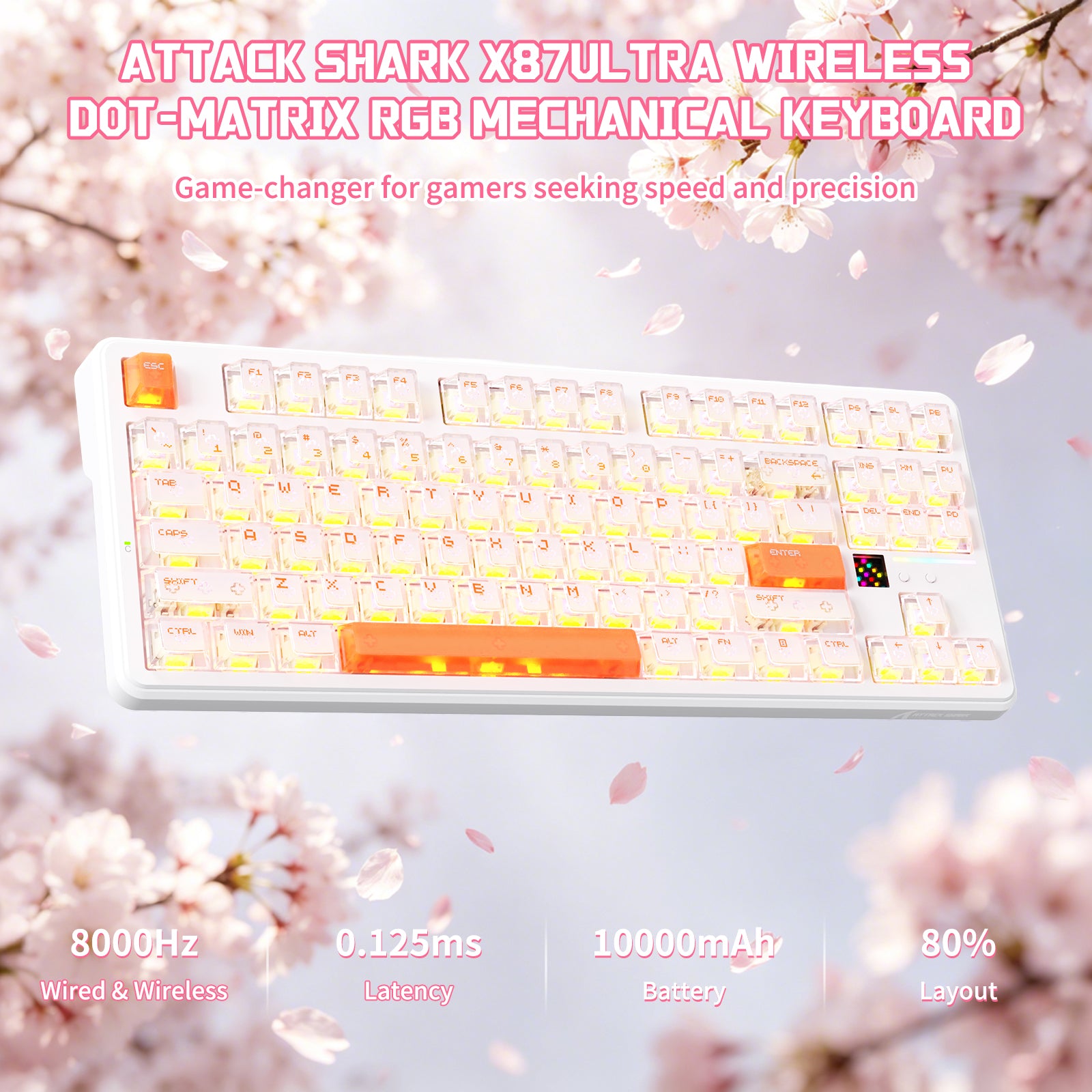 Teclado Mecânico Sem Fio ATTACK SHARK X87 ULTRA com Receptor Sem Fio 8K