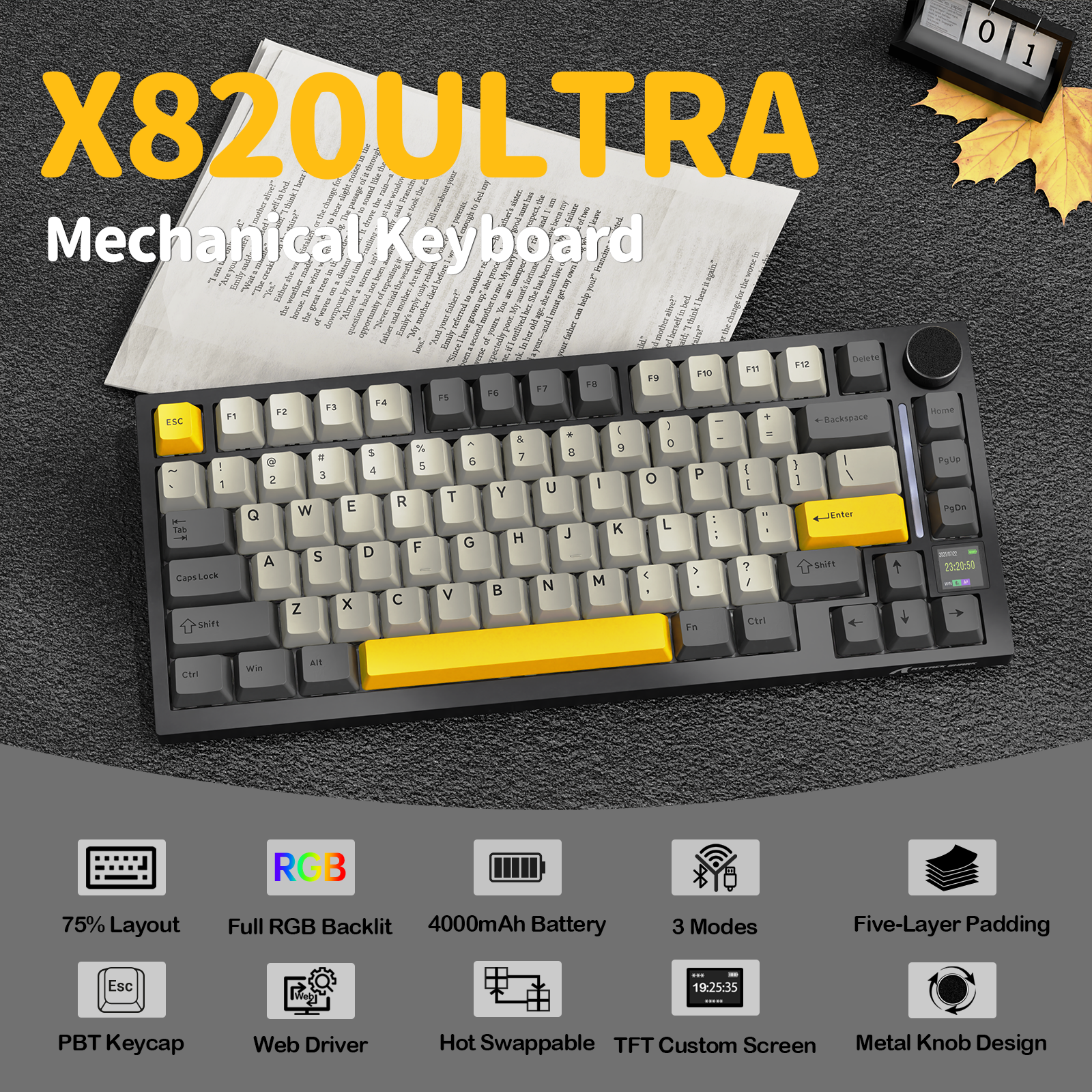 Teclado Mecânico Tri-modo ATTACK SHARK X820Ultra Gasket