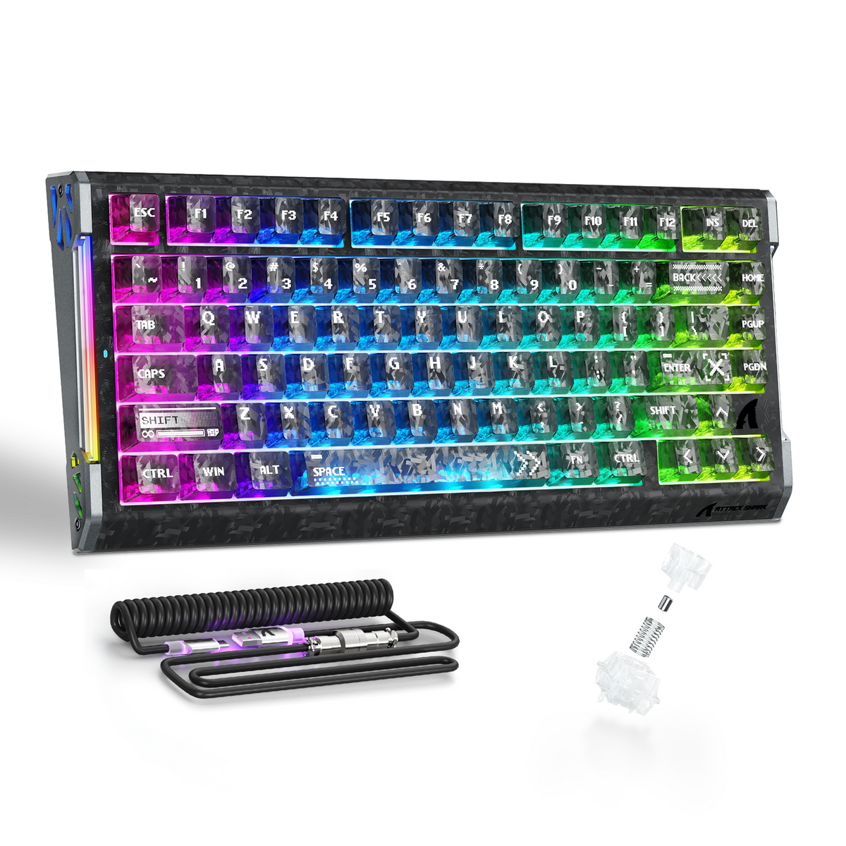 ATTACK SHARK R86 HE Teclado gamer com interruptor magnético de acionamento rápido, fibra de carbono e fio, com cabo espiralado RGB C01 ULTRA
