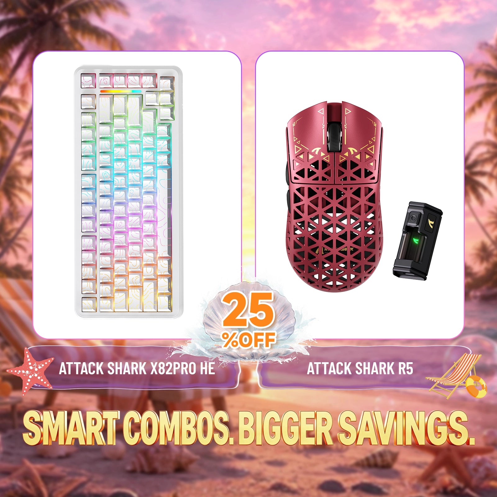 Kit ATTACK SHARK X82PRO HE Teclado Rapid Trigger + Mouse Gamer Sem Fio de Fibra de Carbono R5