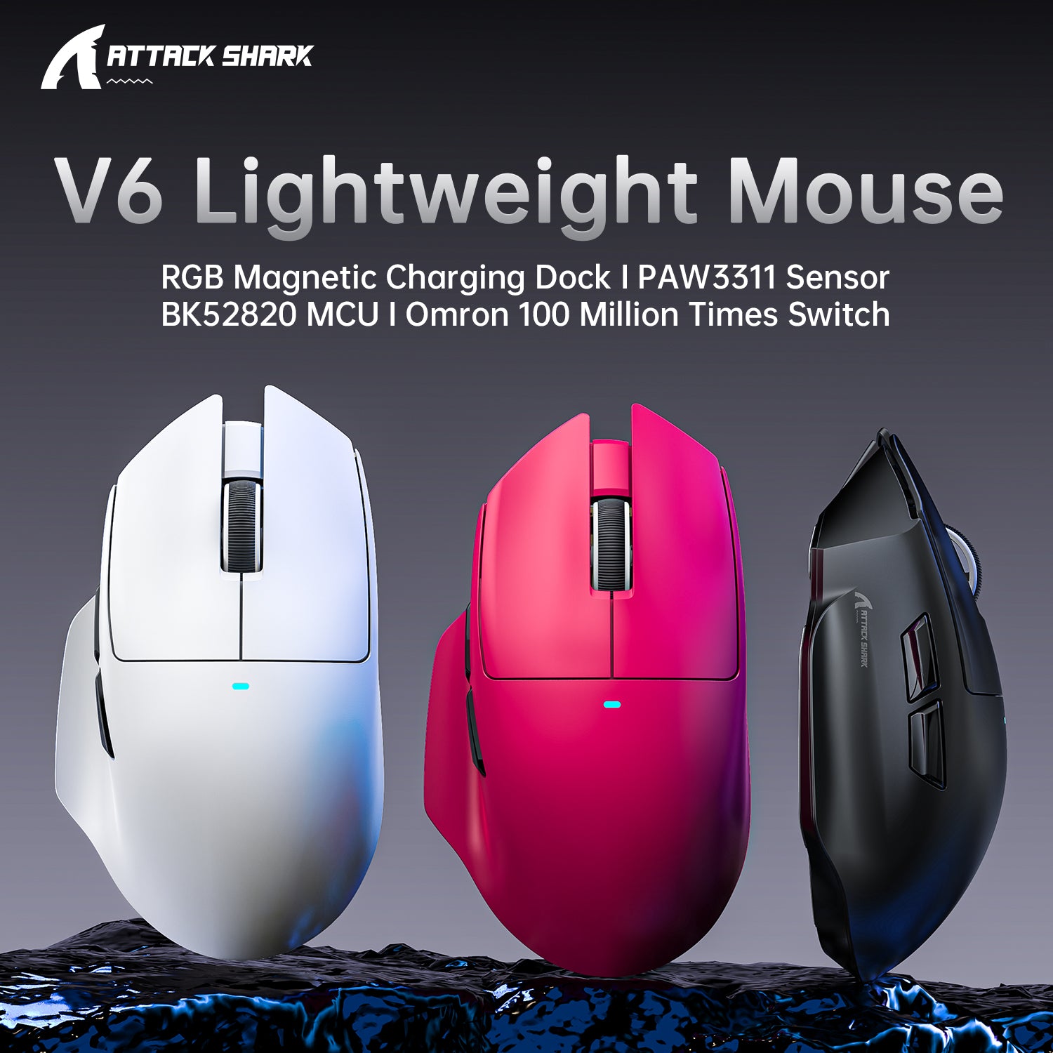Mouse Gamer Tri-modo Ultra-Leve ATTACK SHARK V6