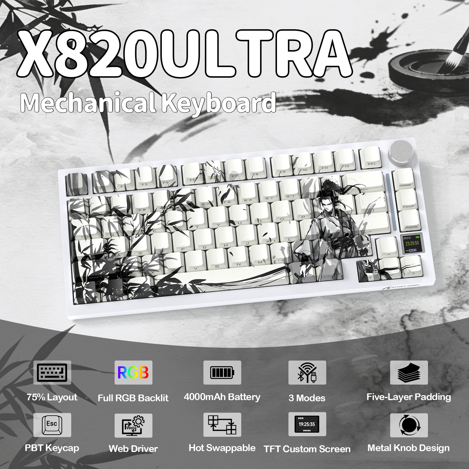 Teclado Mecânico Tri-modo ATTACK SHARK X820Ultra Gasket