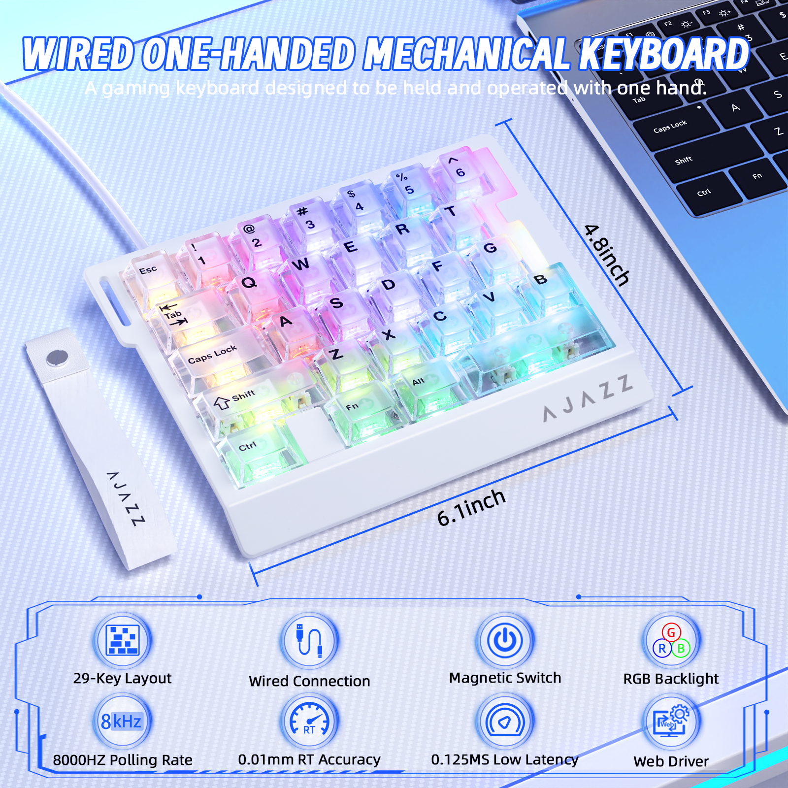 Teclado Gamer com Fio para Uma Mão ATTACK SHARK X AJAZZ AK029
