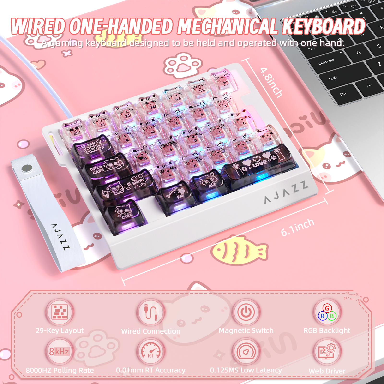 Teclado Gamer com Fio para Uma Mão ATTACK SHARK X AJAZZ AK029