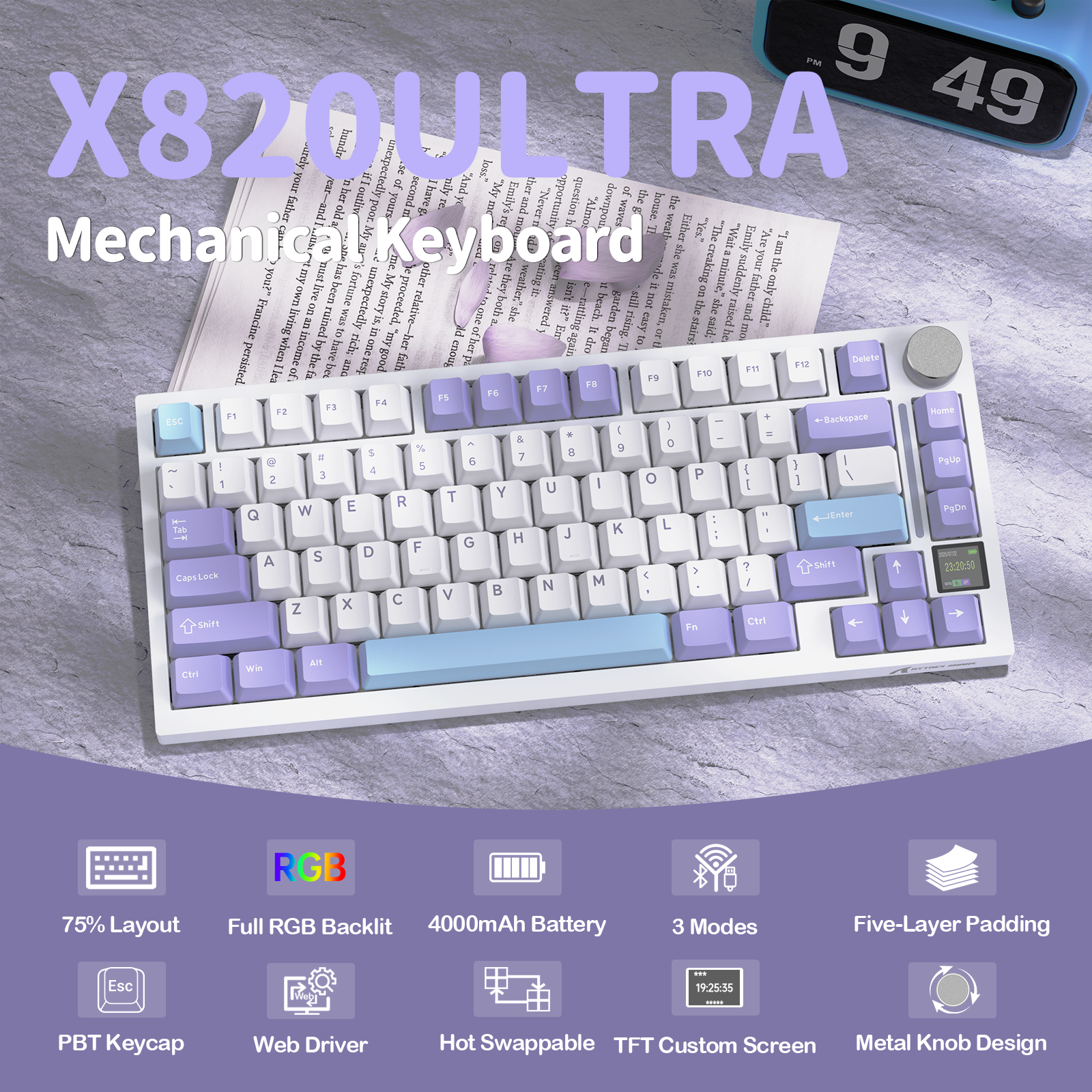Teclado Mecânico Tri-modo ATTACK SHARK X820Ultra Gasket