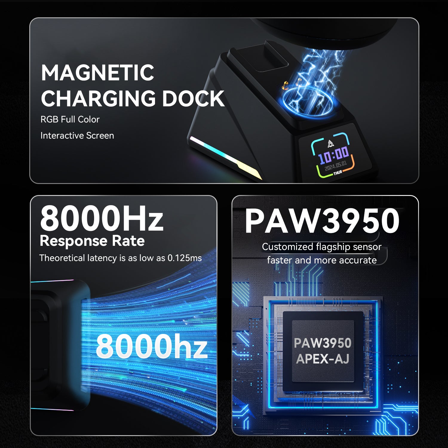ATTACK SHARK x AJAZZ AJ159 APEX gaming mouse with magnetic charging dock and PAW3950 sensor