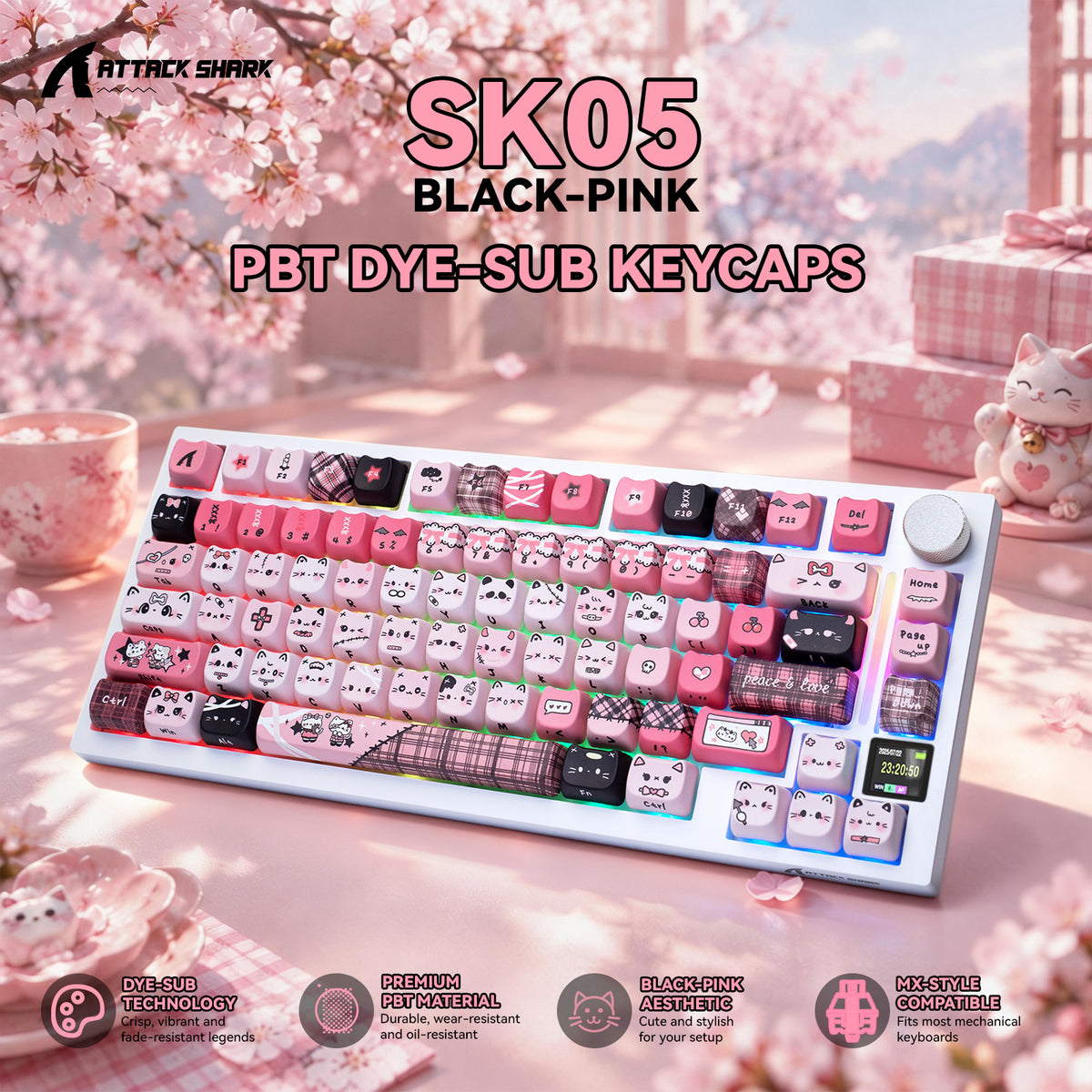 ATTACK SHARK SK05 118/119 teclas, keycaps de PBT, MOA, ANSI
