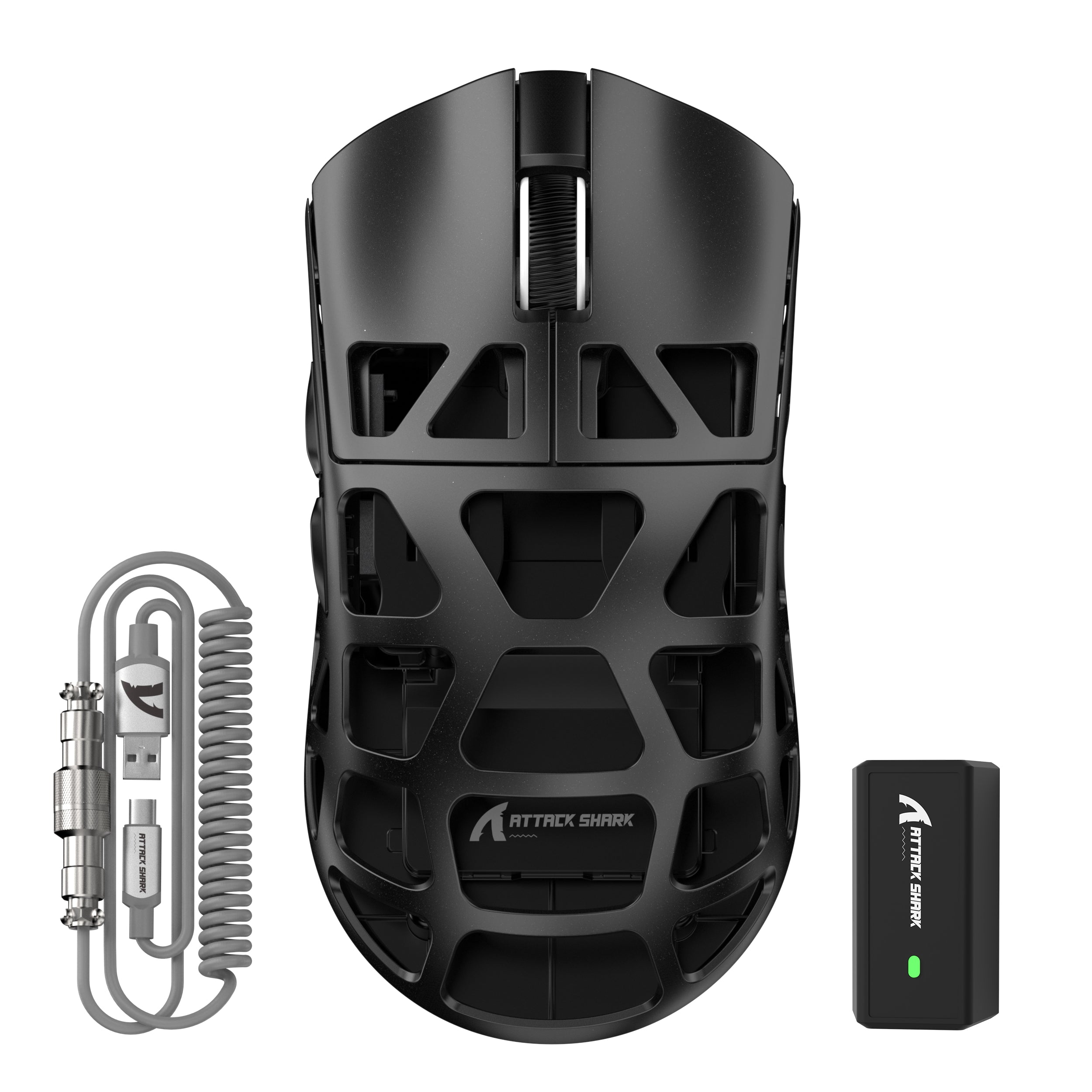 ATTACK SHARK R3PRO magnesium alloy gaming mouse with coiled cable and charging dock
