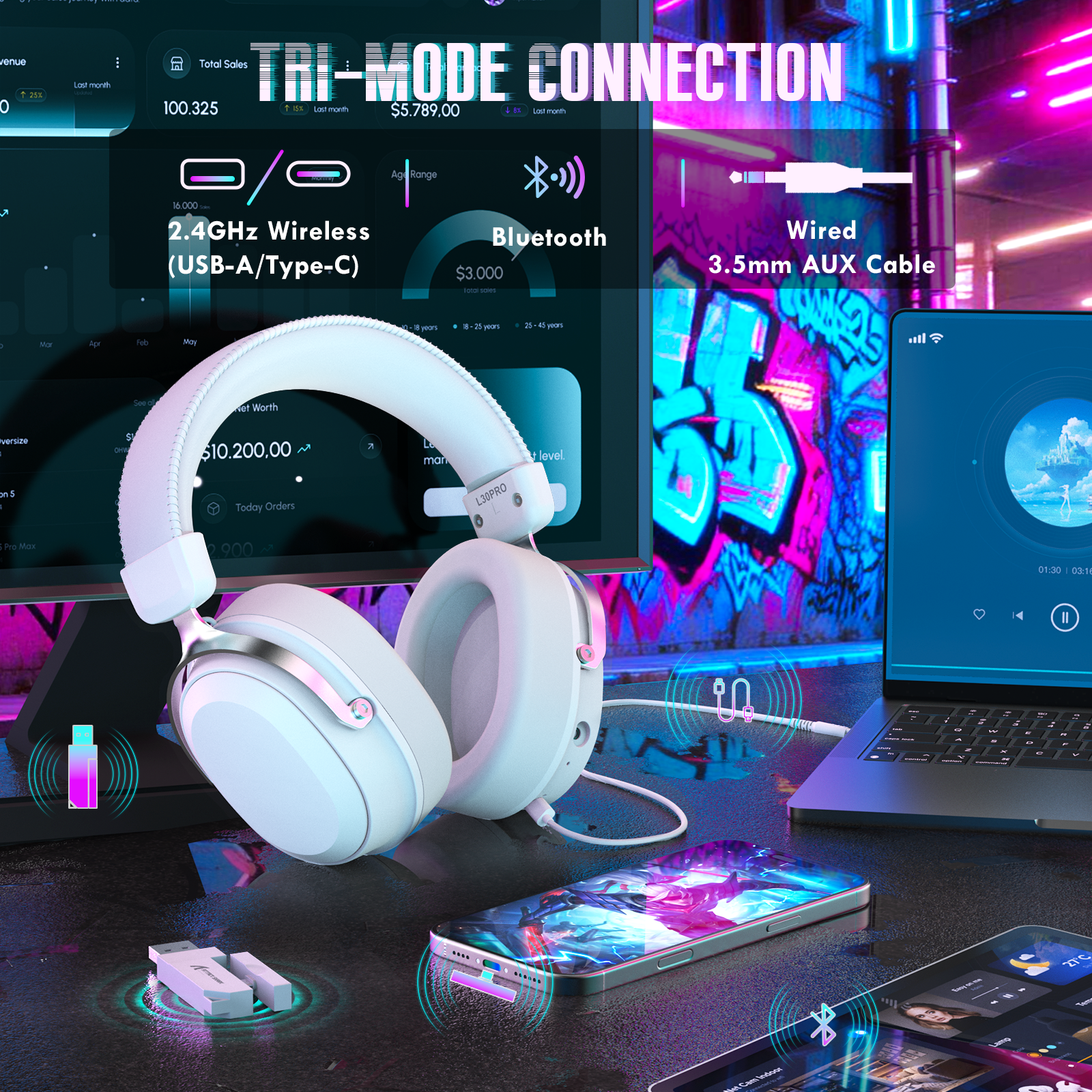 Headset Gamer Sem Fio ATTACK SHARK L30PRO