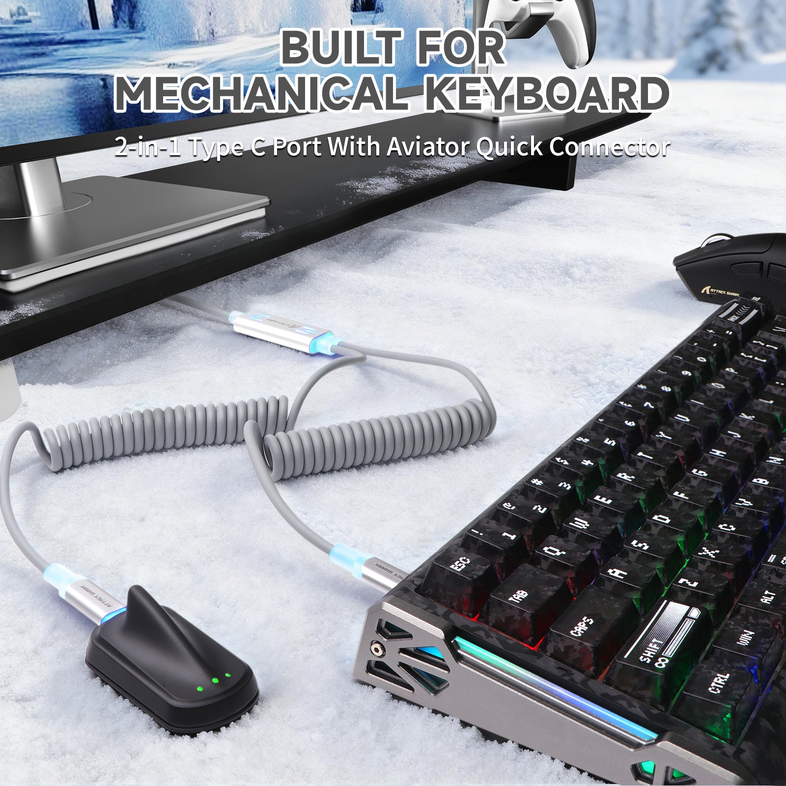 ATTACK SHARK C08 Cabo de Aviação Personalizado 2 em 1 para Teclados Magnéticos de 8kHz