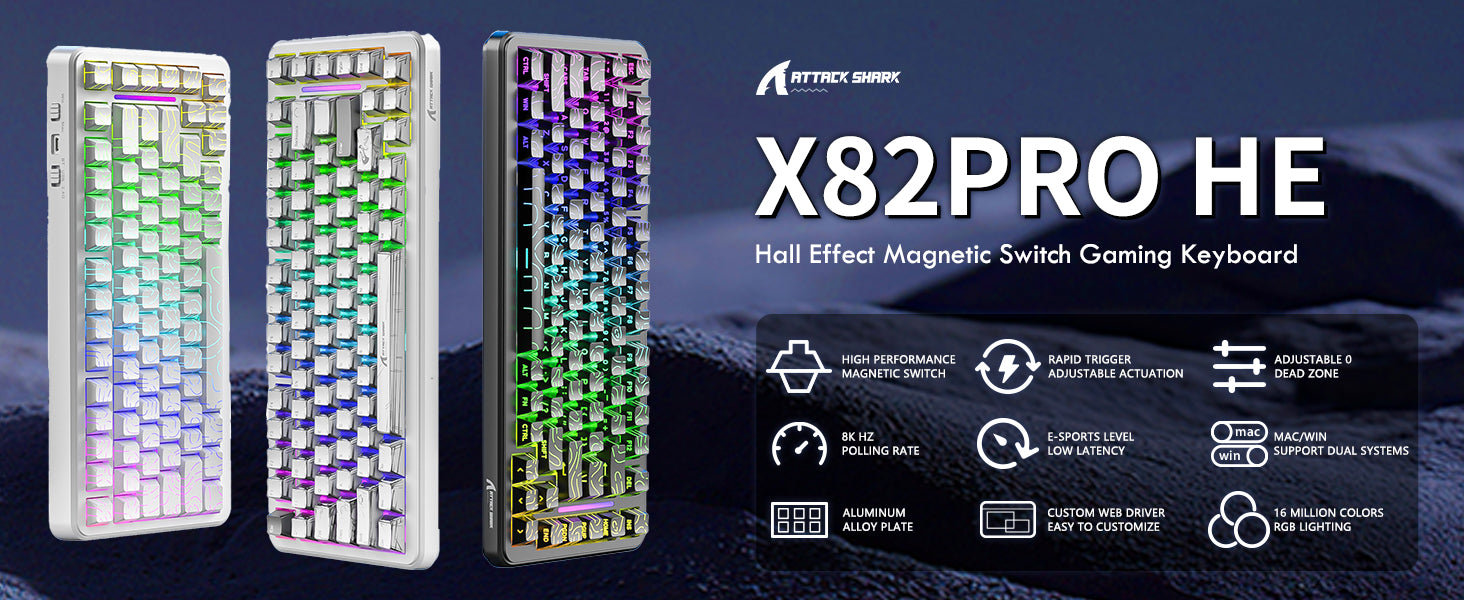 Teclado Magnético ATTACK SHARK X82PRO HE com Cabo Enrolado RGB C01Ultra