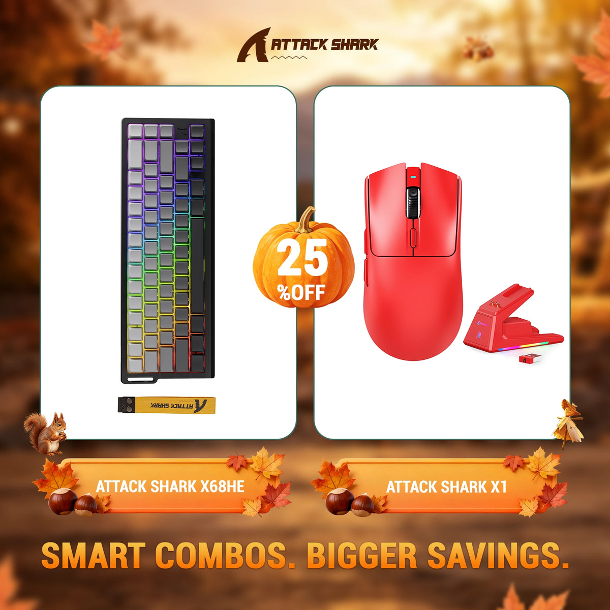 Kit ATTACK SHARK X68HE Teclado Rapid Trigger + Mouse Gamer Sem Fio X1