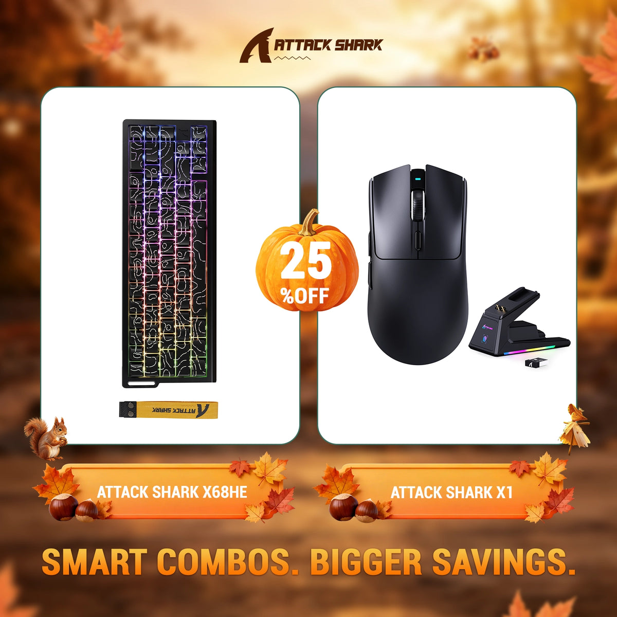 Kit ATTACK SHARK X68HE Teclado Rapid Trigger + Mouse Gamer Sem Fio X1