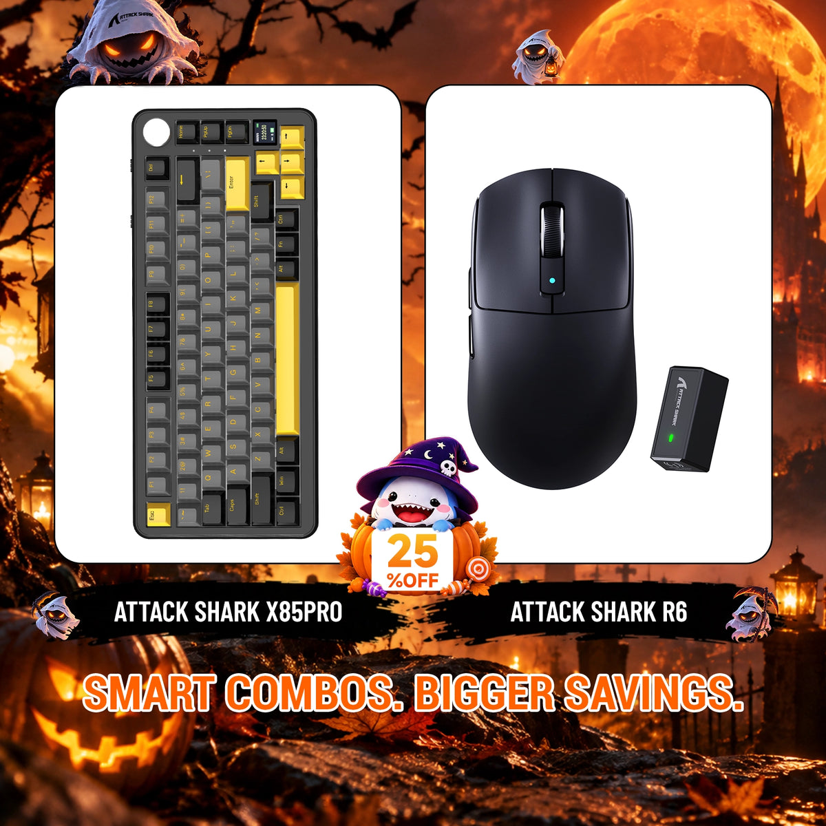 ATTACK SHARK X85 PRO Teclado Mecânico com Gasket e Três Modos + Combo com Mouse Gamer Sem Fio R6