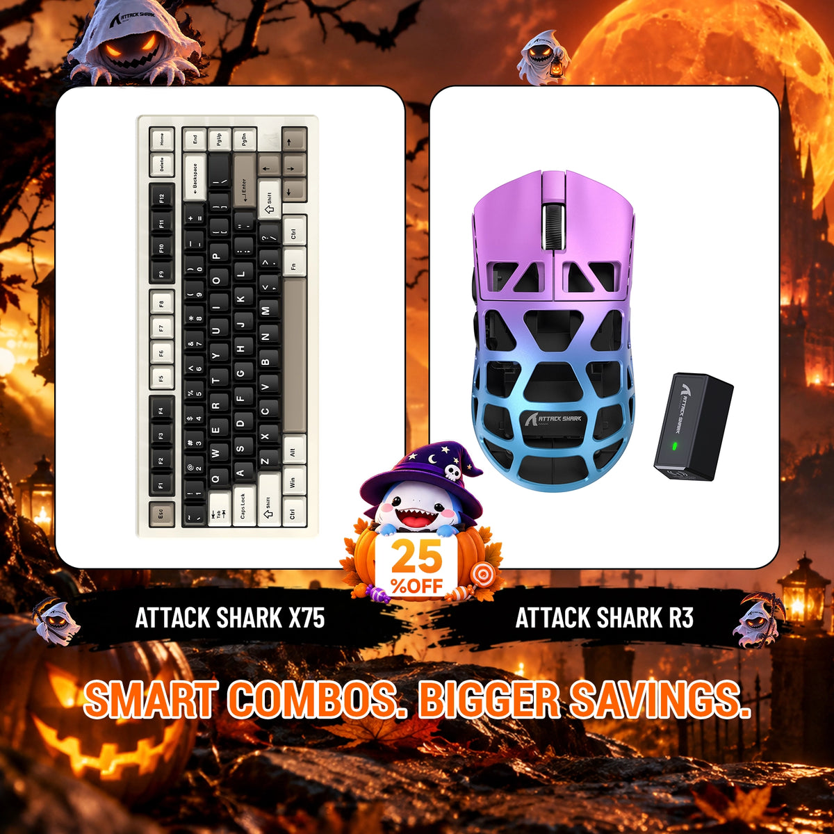 Kit ATTACK SHARK X75 Teclado de Alumínio Completo + Mouse Gamer de Liga de Magnésio R3