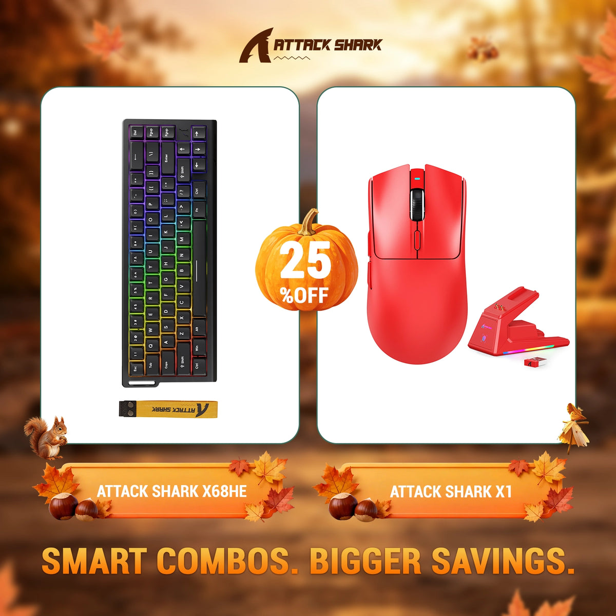 Kit ATTACK SHARK X68HE Teclado Rapid Trigger + Mouse Gamer Sem Fio X1