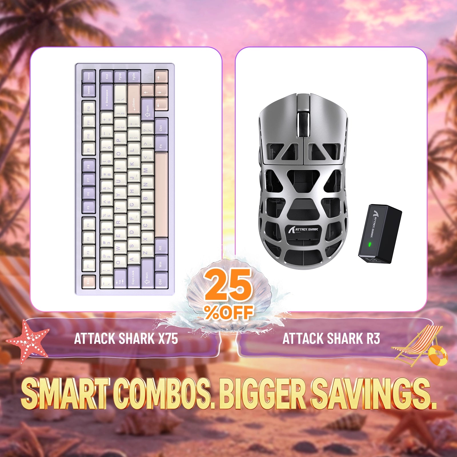 Kit ATTACK SHARK X75 Teclado de Alumínio Completo + Mouse Gamer de Liga de Magnésio R3