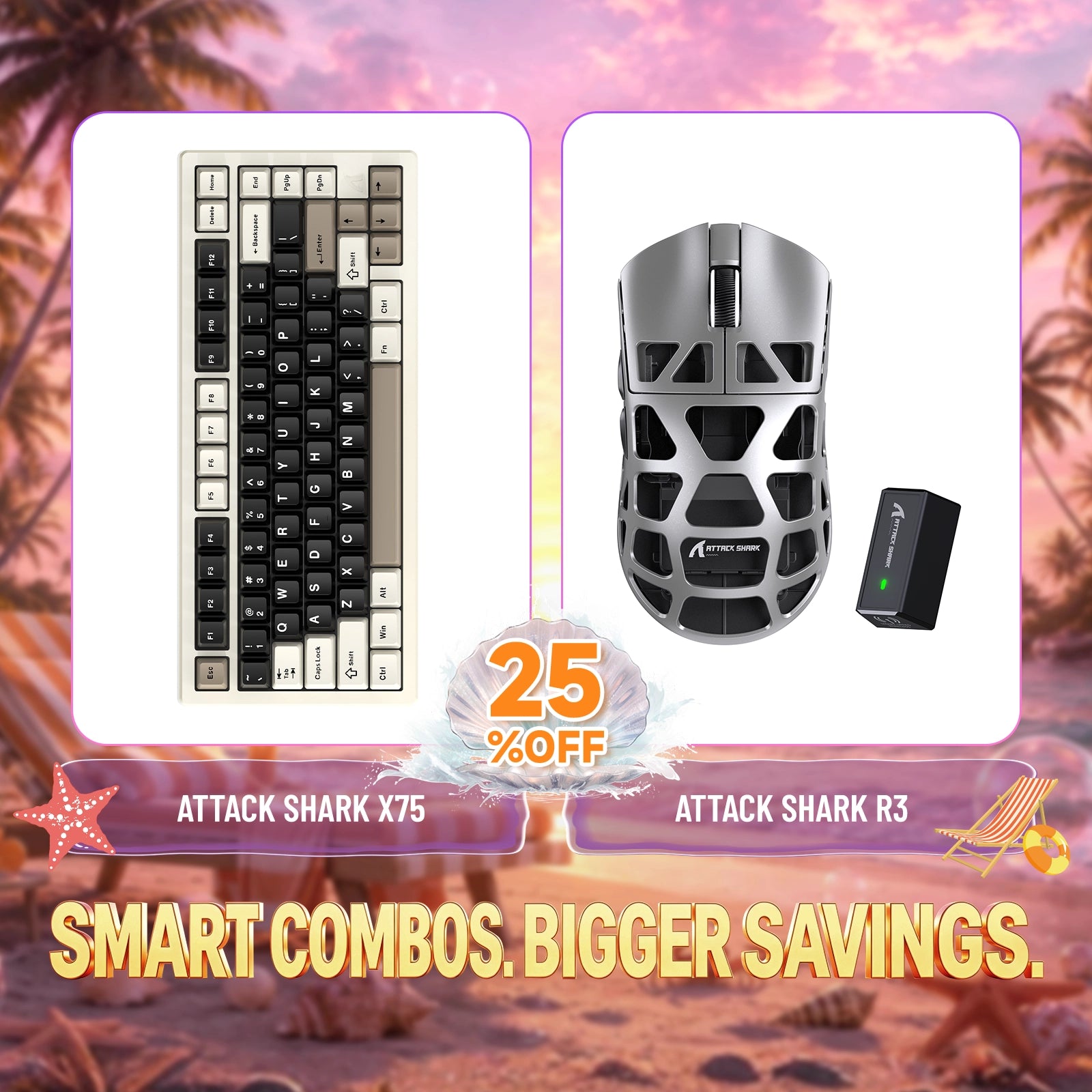 Kit ATTACK SHARK X75 Teclado de Alumínio Completo + Mouse Gamer de Liga de Magnésio R3