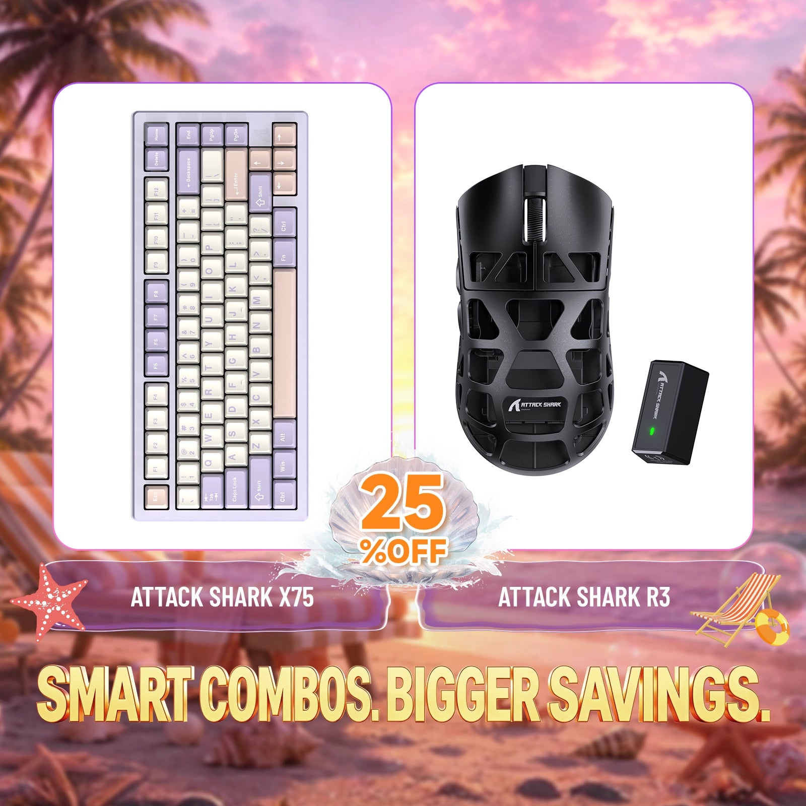 Kit ATTACK SHARK X75 Teclado de Alumínio Completo + Mouse Gamer de Liga de Magnésio R3