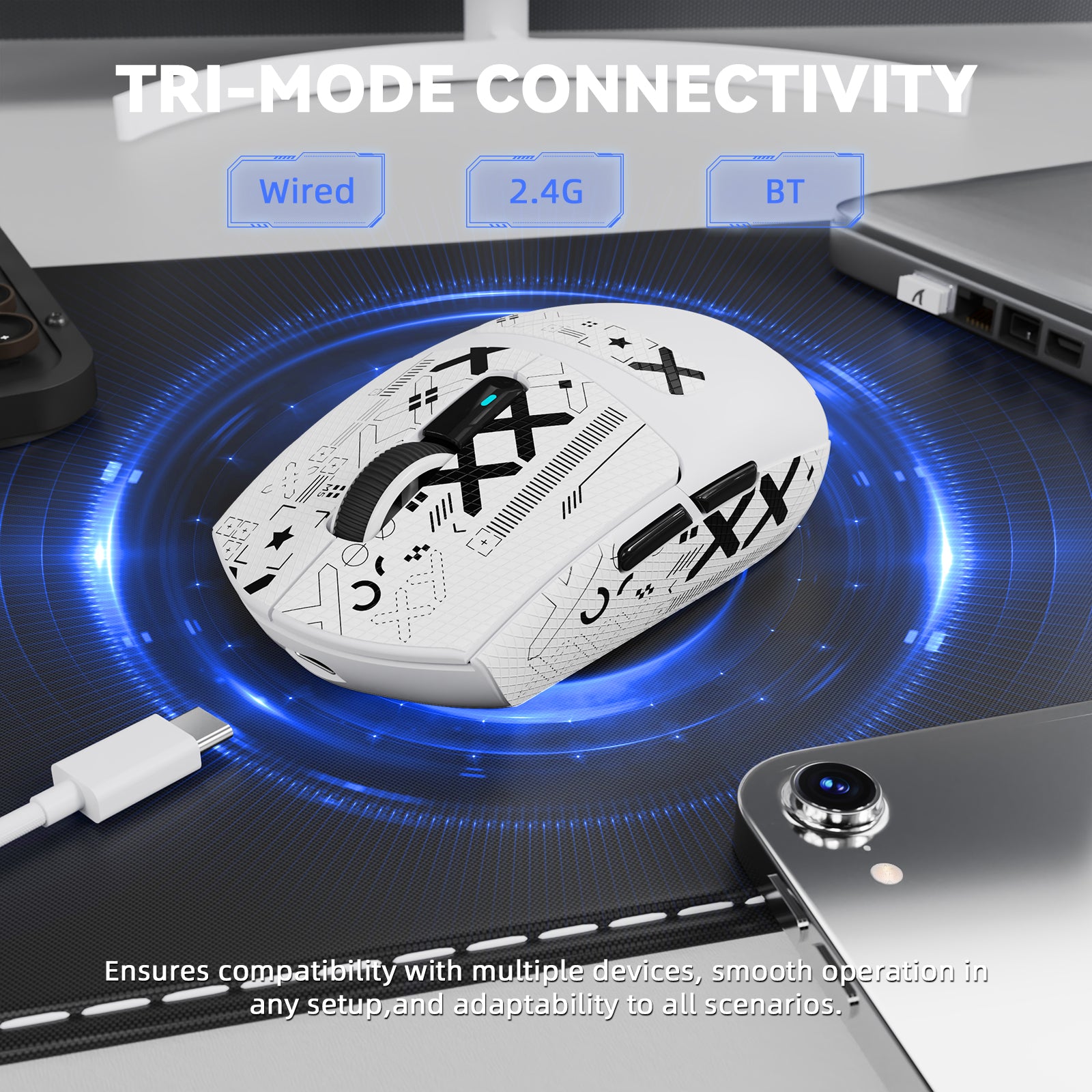 Mouse Gamer Sem Fio ATTACK SHARK G3PRO Tri-mode com Base de Carregamento 25000 DPI Ultraleve