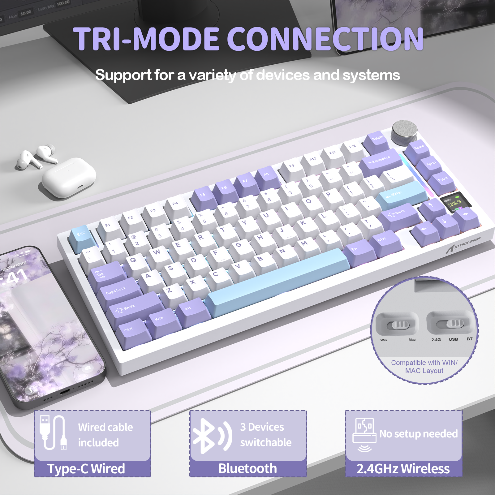 Teclado Mecânico Tri-modo ATTACK SHARK X820Ultra Gasket